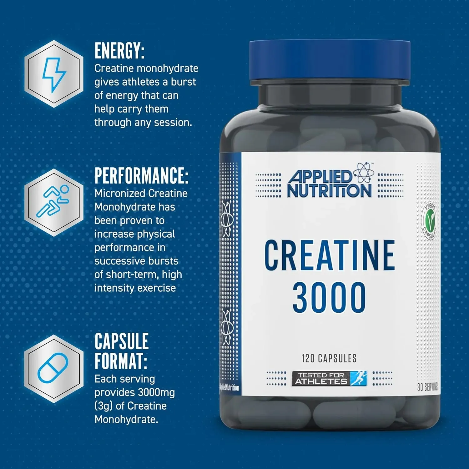 Applied Nutrition Kreatin 3000 Kapseln 120 Monohydrat 3g