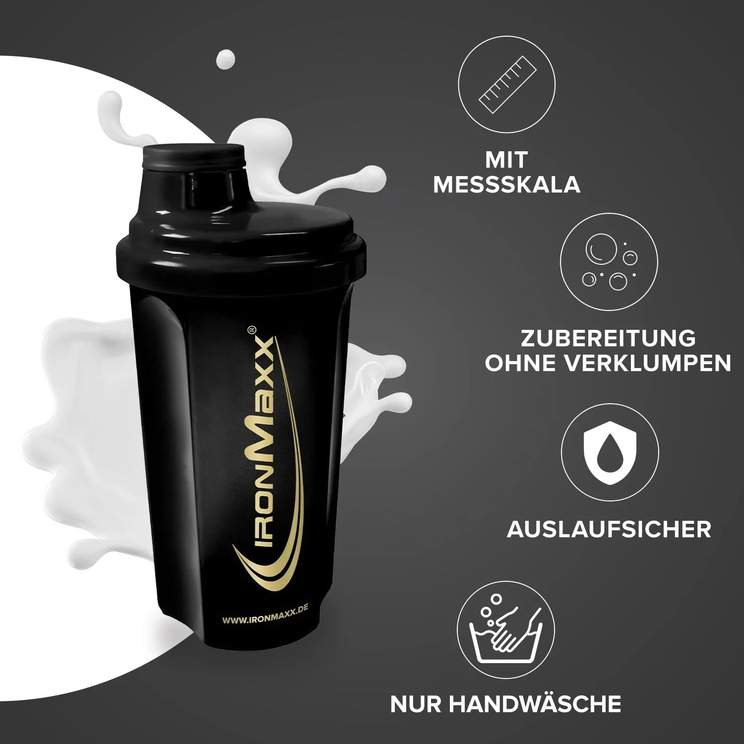 Iron Maxx Shaker 700 ml Protein Shaker Black Gold Mit Sieb