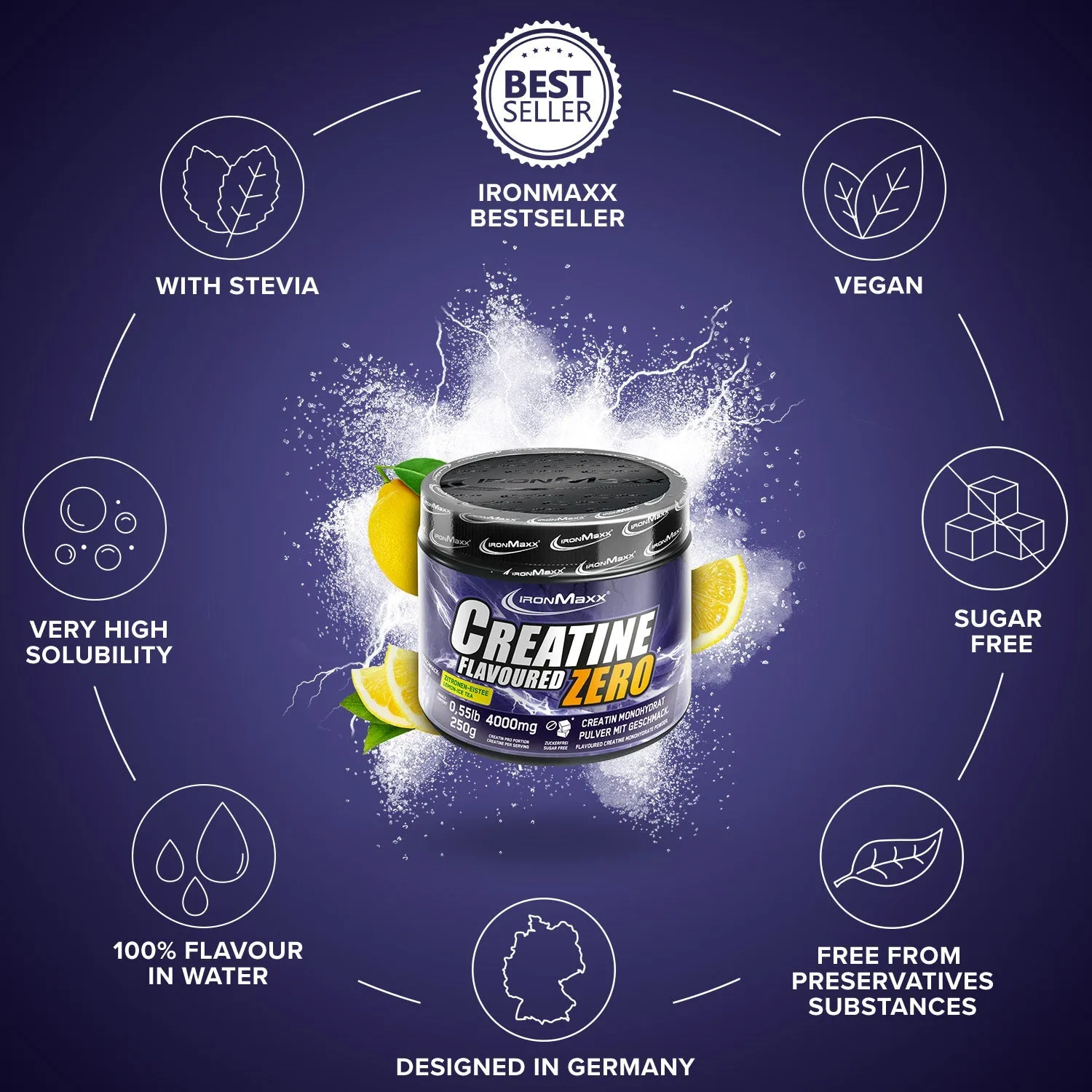 Iron Maxx Creatine Flavoured Zero 250g Lemon Ice Tea Kreatin