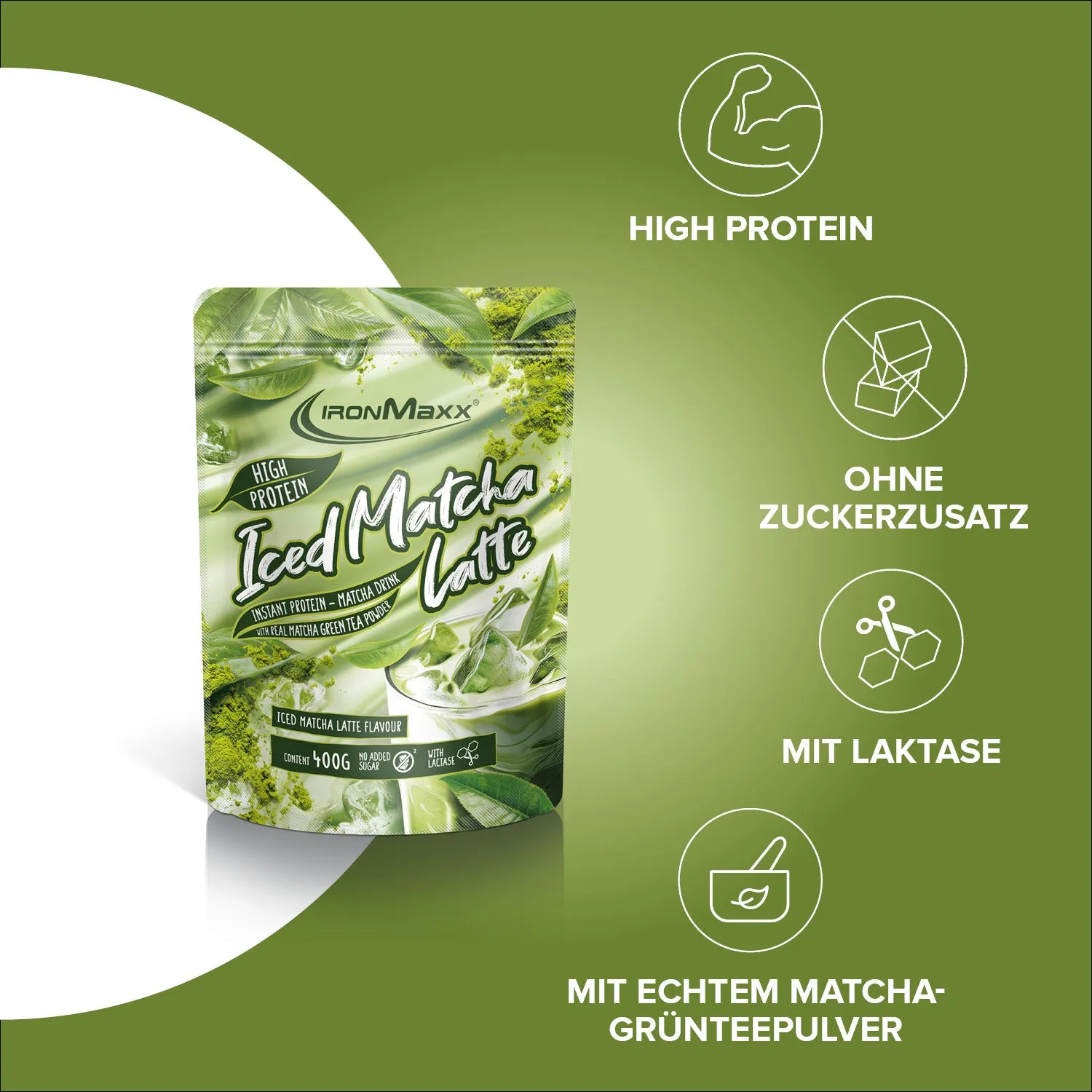 Iron Maxx Iced Matcha Latte Proteinpulver Matcha 400 g Whey