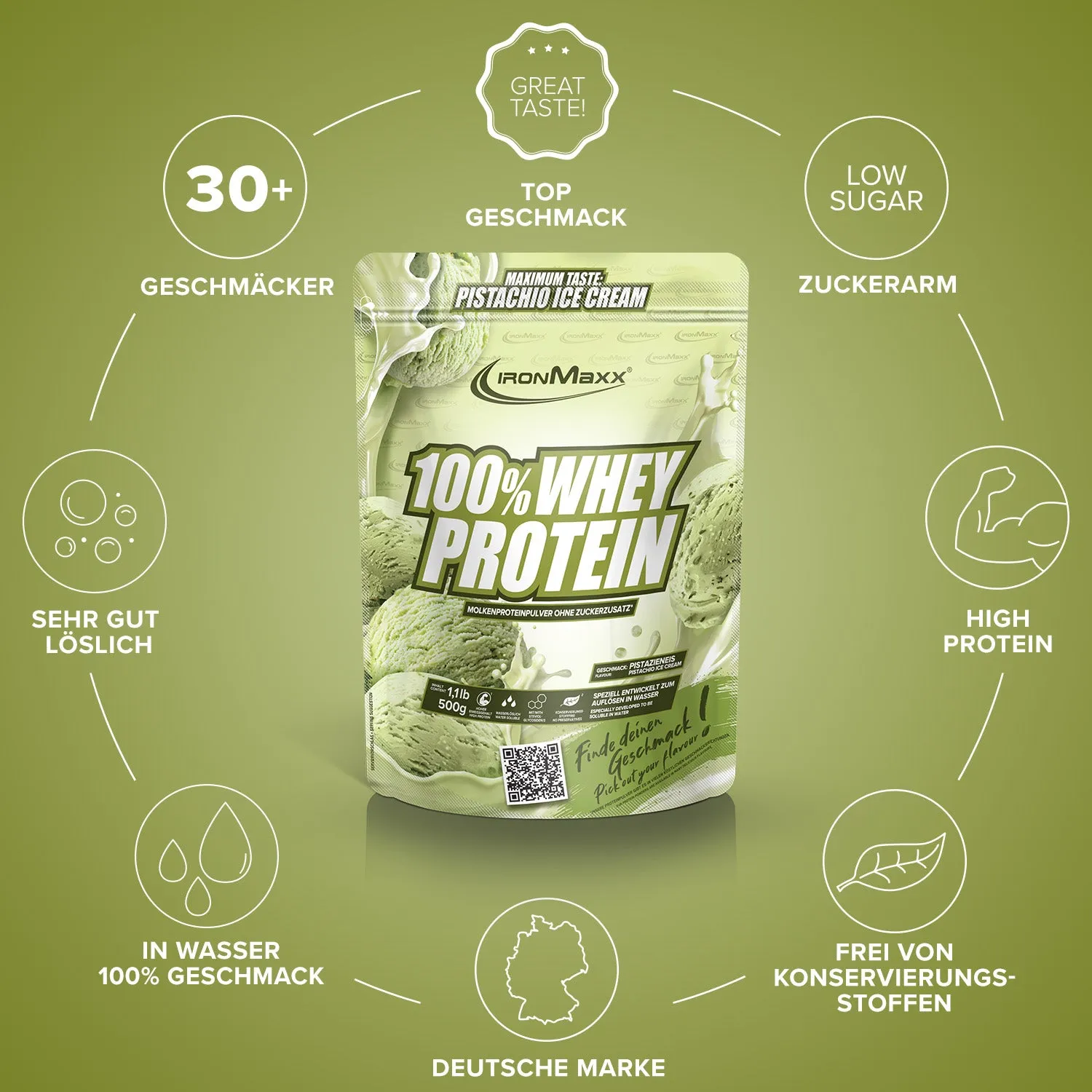 Iron Maxx 100% Whey Protein 500g Ice Cream Pistacchio