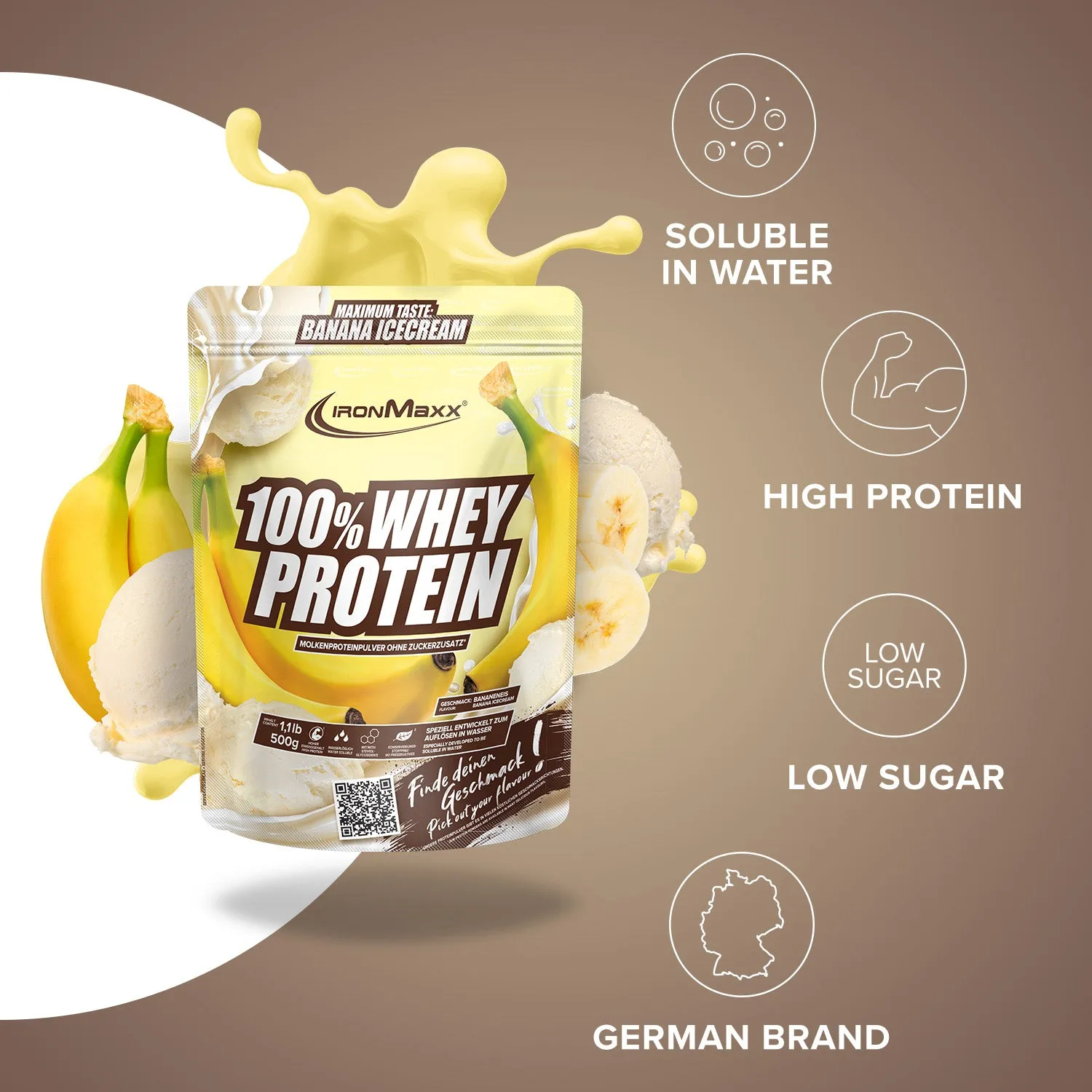 Iron Maxx 100% Whey Protein 500g Banana Ice Cream zuckerfrei