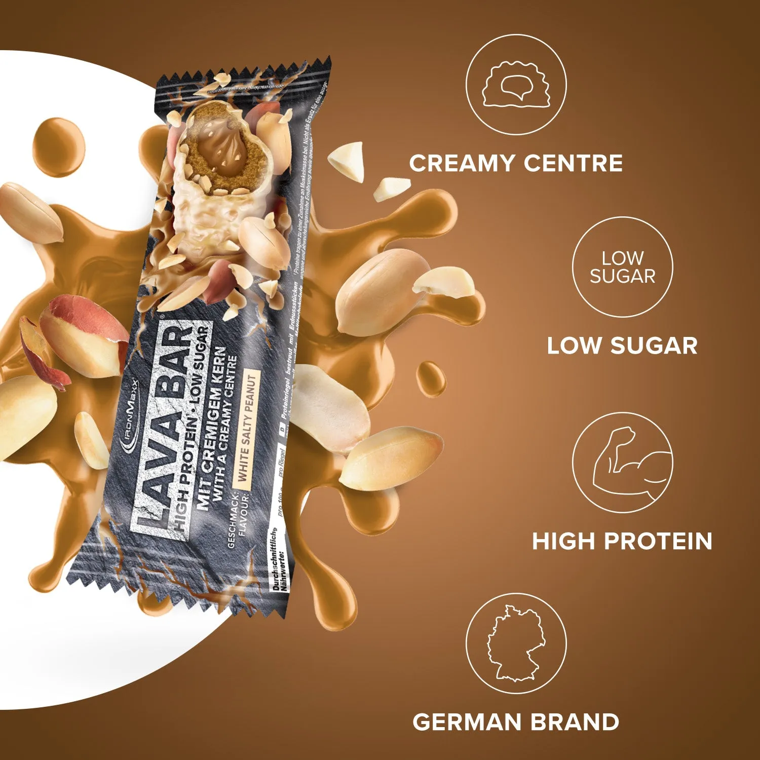 Iron Maxx Lava Bar Protein Riegel 40g White Salty Peanut Low Sugar