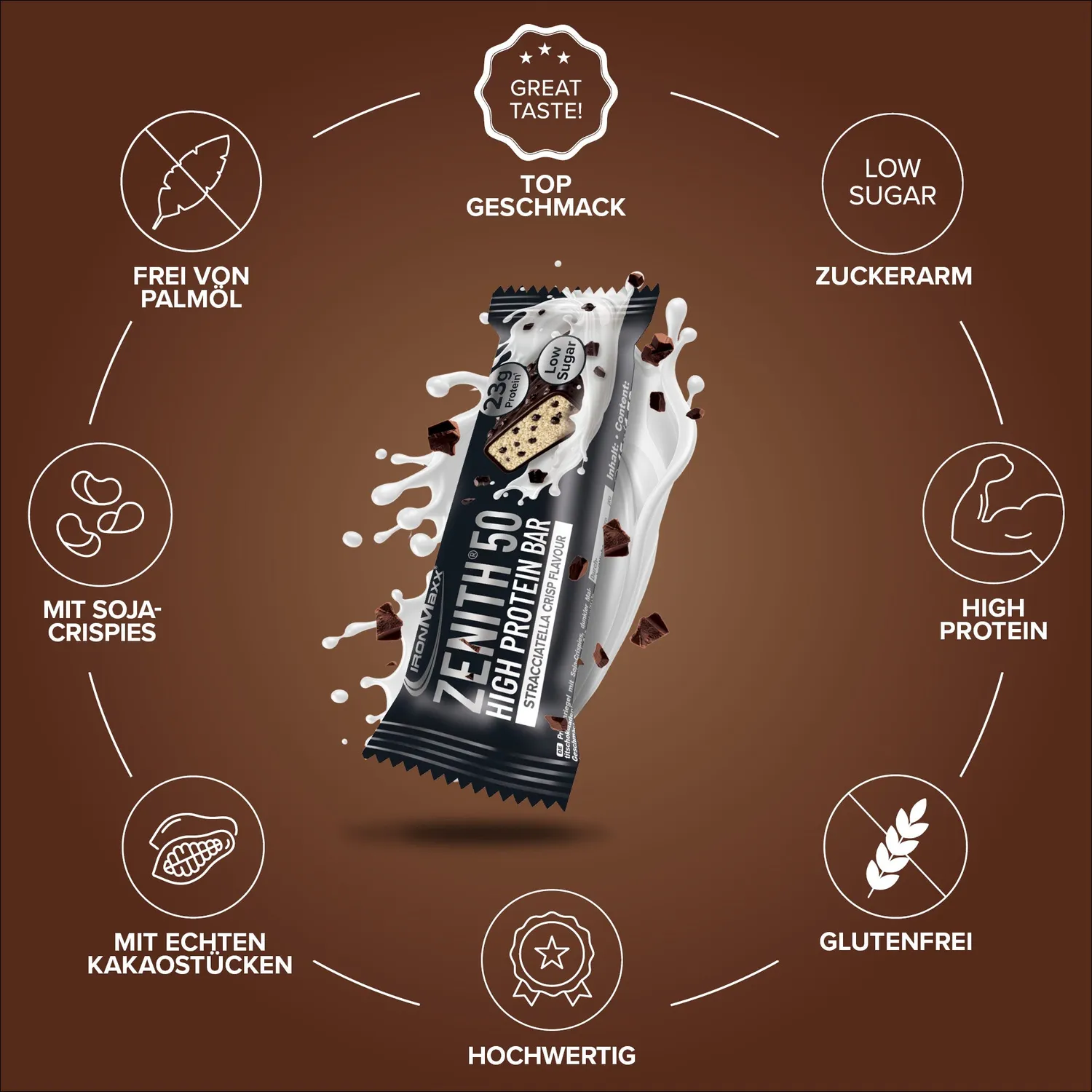 Iron Maxx Zenith 50 Proteinriegel Stracciatella Crisp 45g 23g Eiweiß