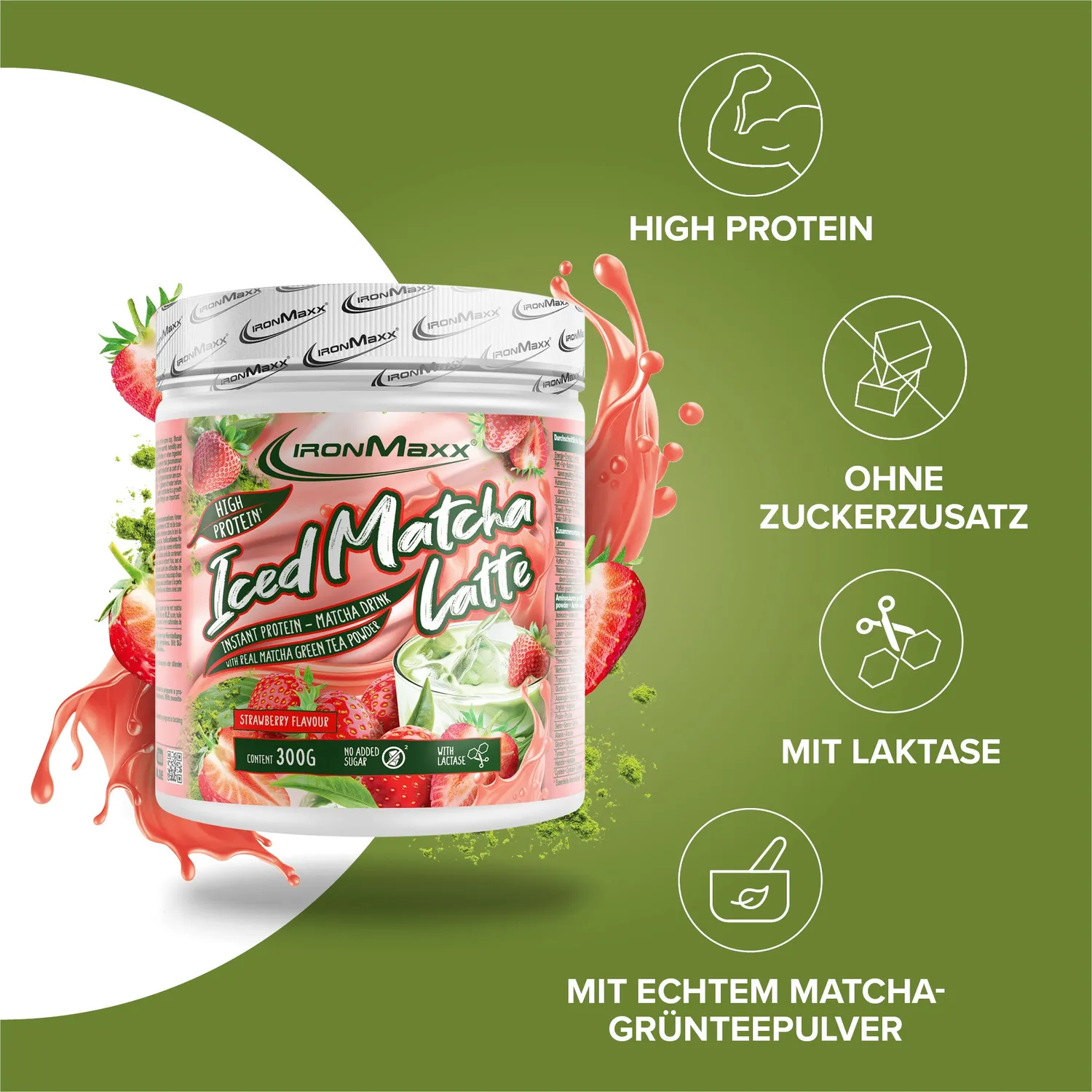 Iron Maxx Iced Matcha Latte Strawberry Matcha 300g proteinreich