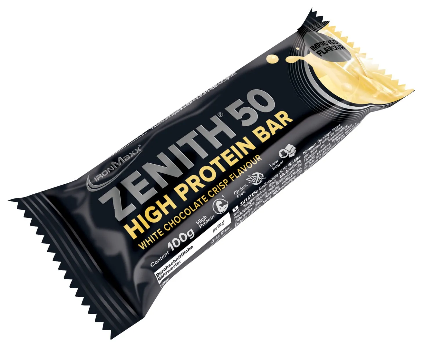Iron Maxx ZENITH® 50 Protein Riegel 12x100g White Chocolate Crisp zuckerarm