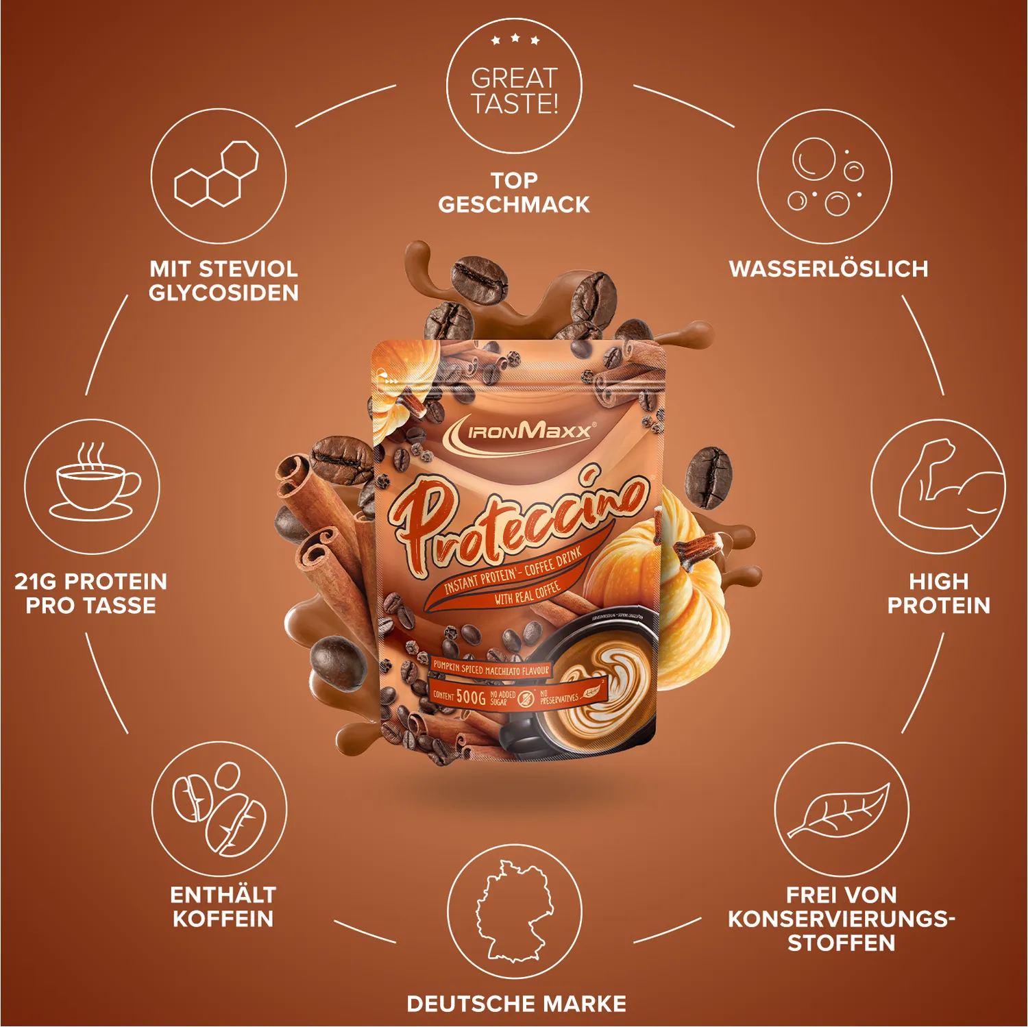 Iron Maxx Proteccino Plant 500g Pumpkin Protein-Kaffee