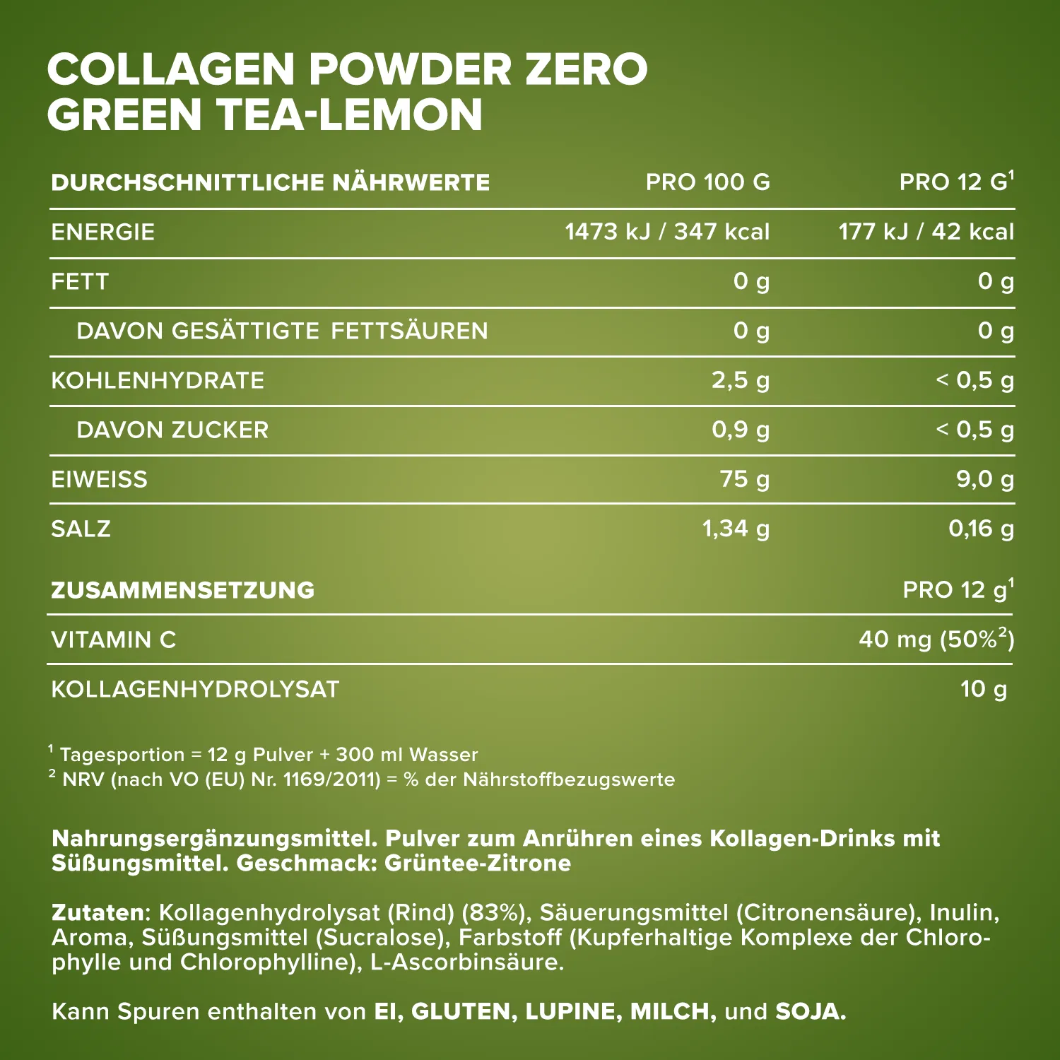 Iron Maxx Collagen Powder Zero Kollagenpulver Grüntee Zitrone 250 g zuckerfrei