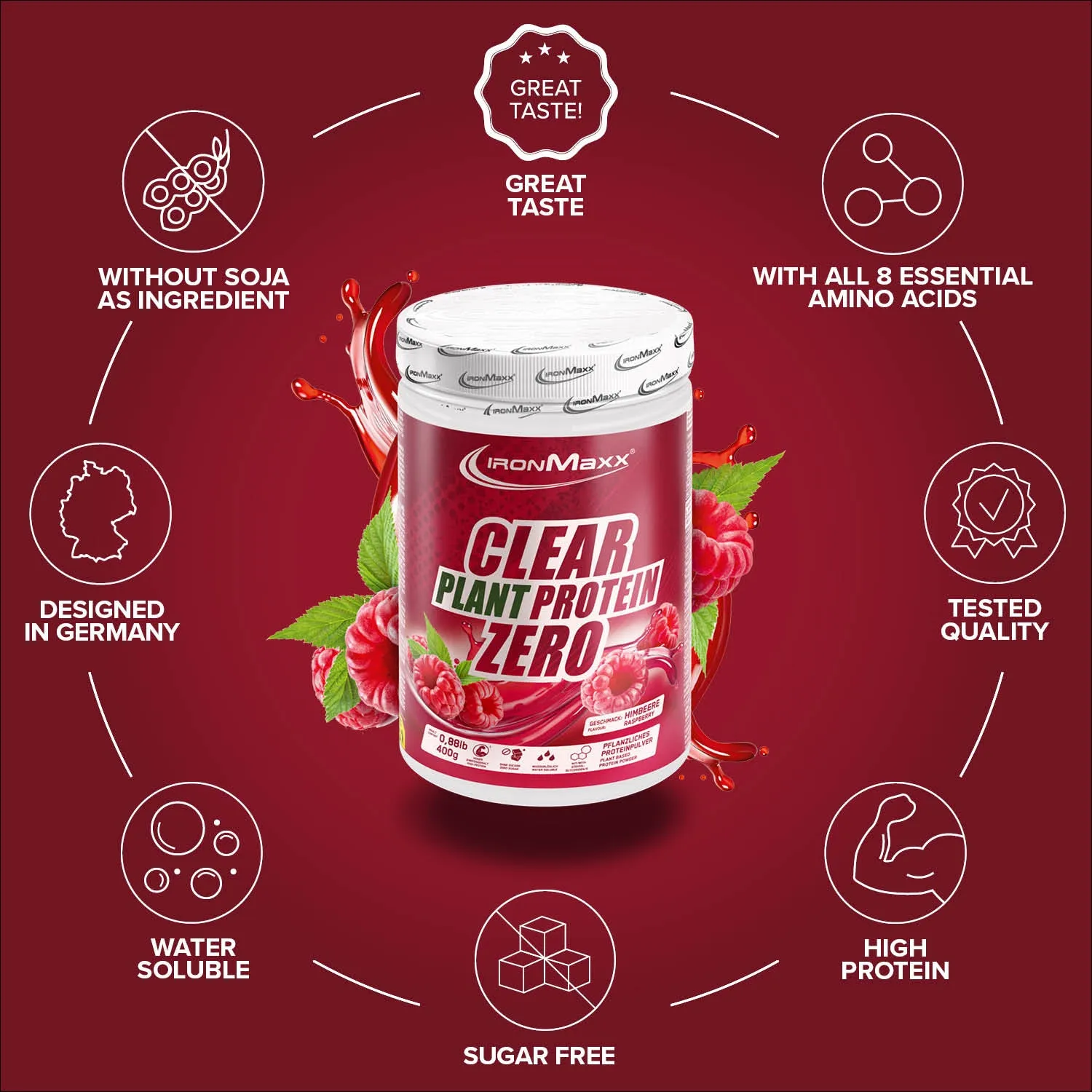 Iron Maxx Clear Plant Protein Zero Proteinpulver Himbeere 400g