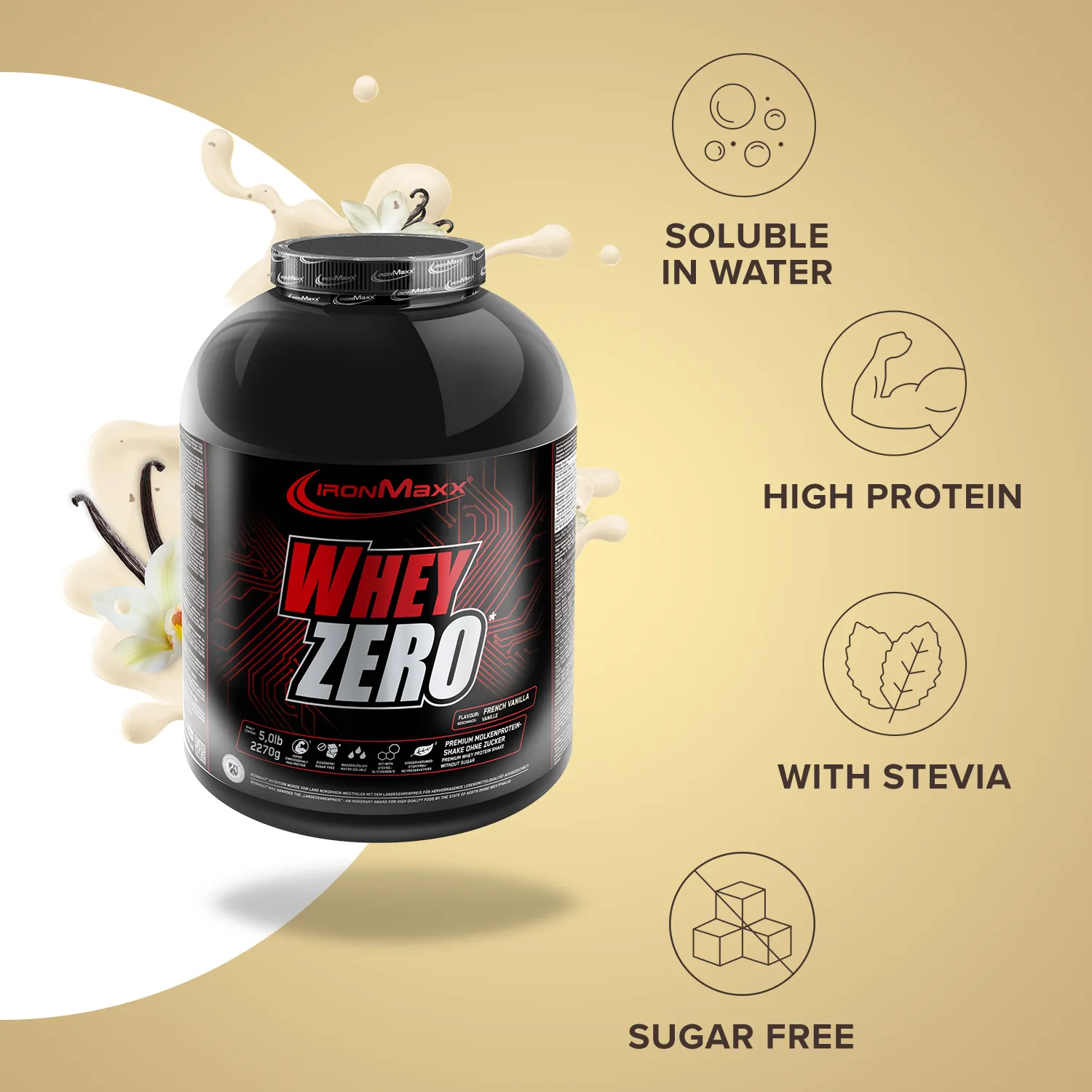Iron Maxx Whey ZERO Proteinpulver French Vanilla 2270 g zuckerfrei