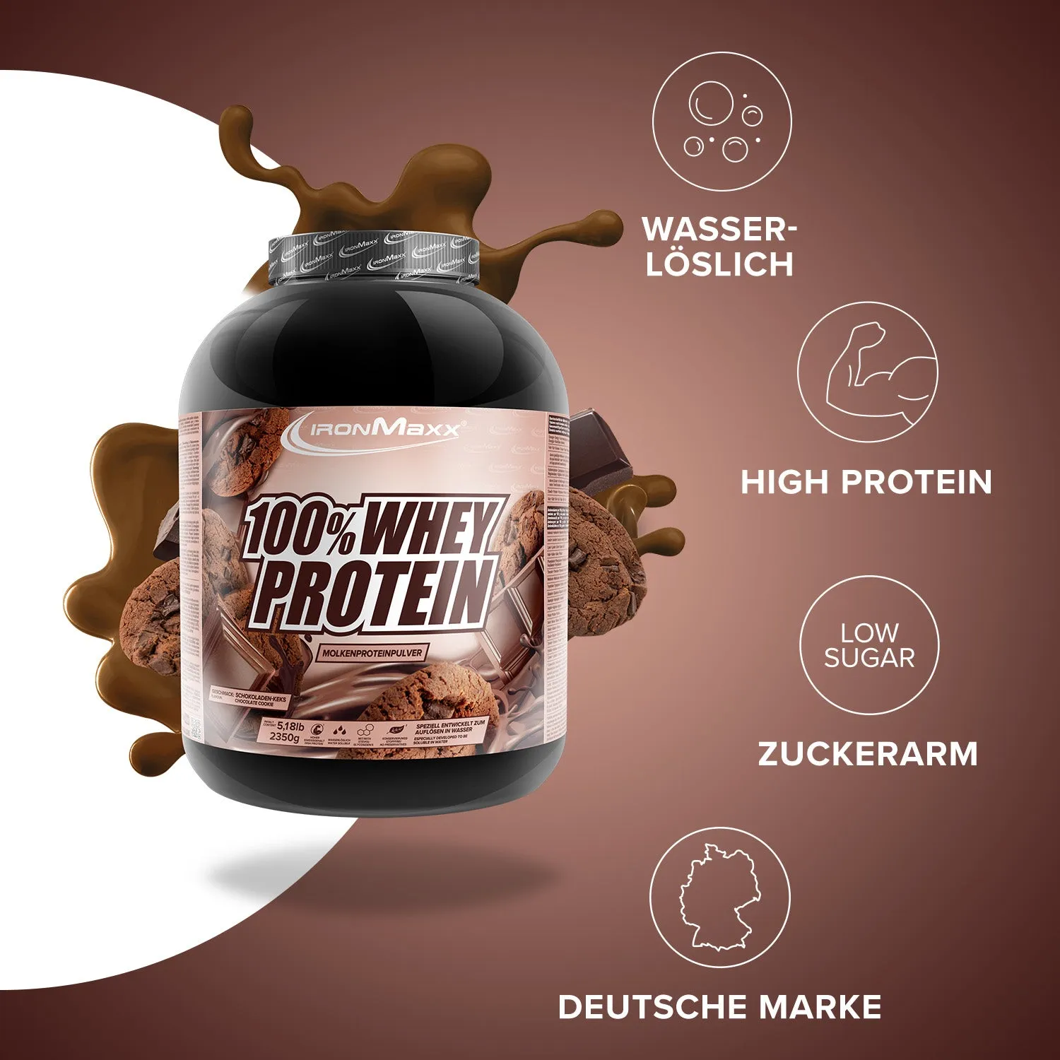 Iron Maxx 100% Whey Protein 2350g Proteinpulver Schokolade Cookies zuckerfrei