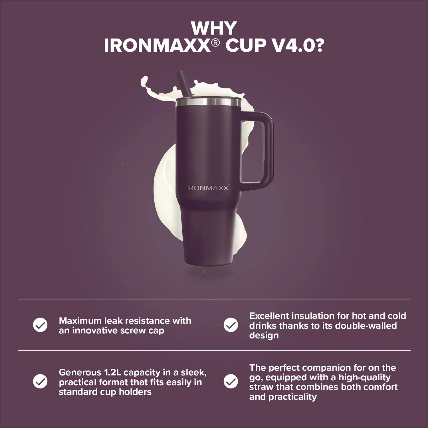 IronMaxx Cup V4.0 1200ml Liquid Cherry Isolierbecher Edelstahl