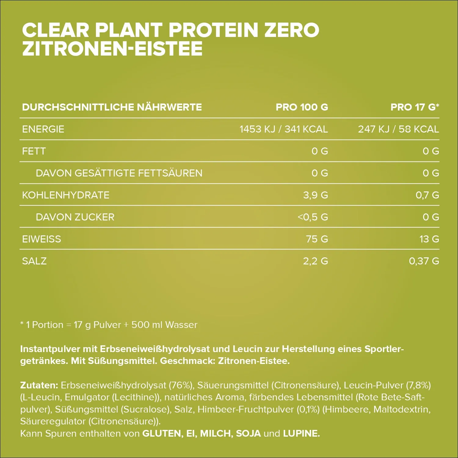 Iron Maxx Clear Plant Protein ZERO Proteinpulver 17 g Lemon Ice Tea vegan