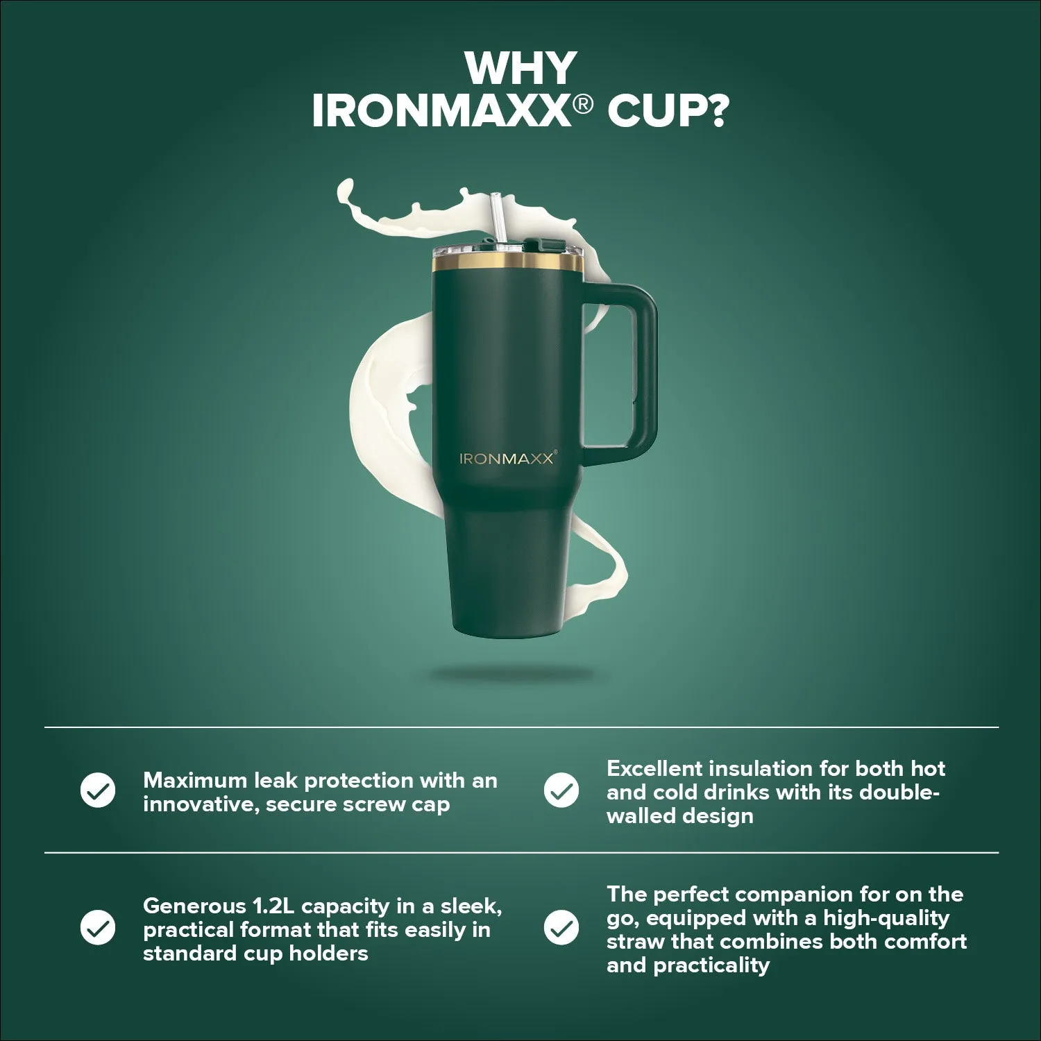 IronMaxx Cup V3.0 Trinkbecher Granite Green 1200ml isoliert