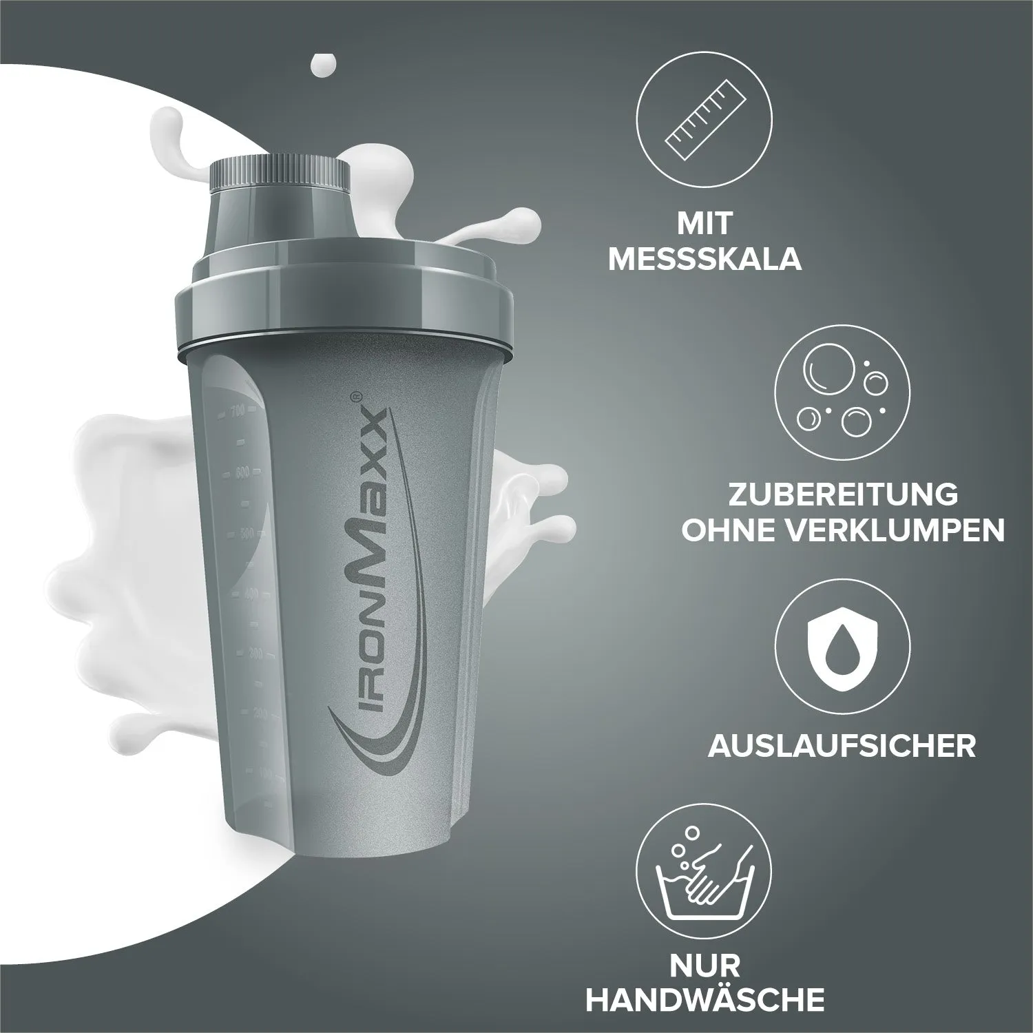 Iron Maxx Shaker 700ml Proteinshaker Ash Grey BPA-frei