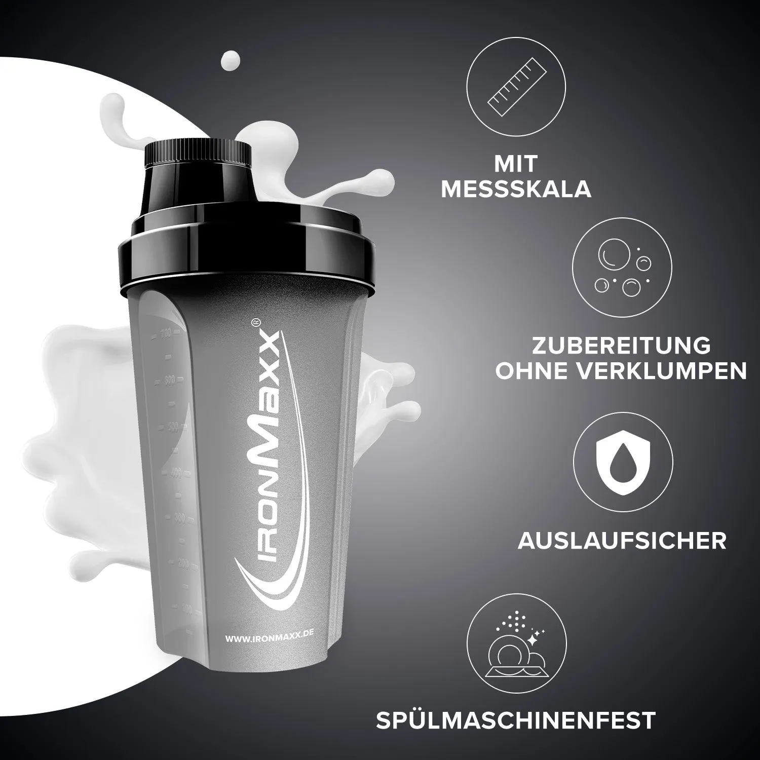 Iron Maxx Shaker 700 ml Schwarz Matt Protein Shaker spülmaschinengeeignet