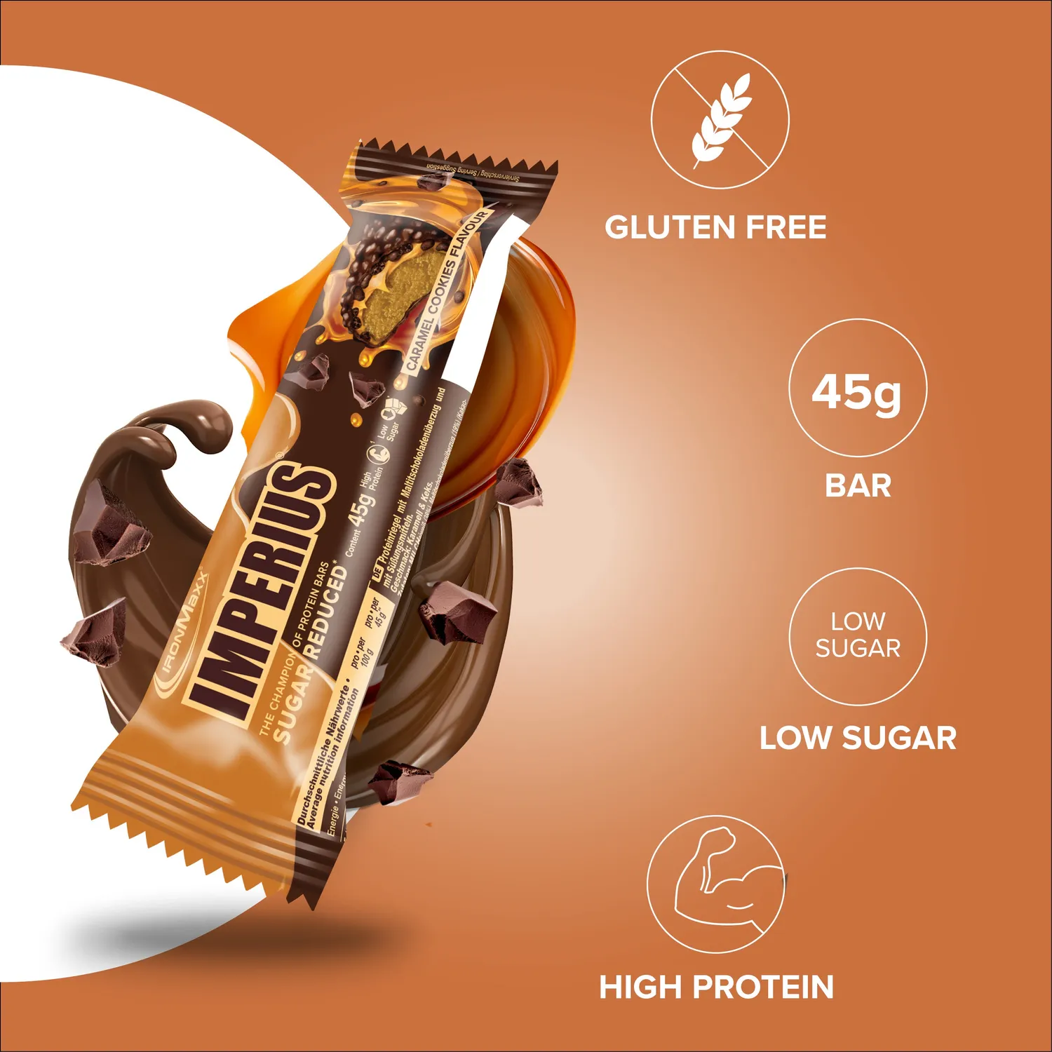 Iron Maxx Imperius Proteinriegel 45g Caramel Cookie zuckerarm