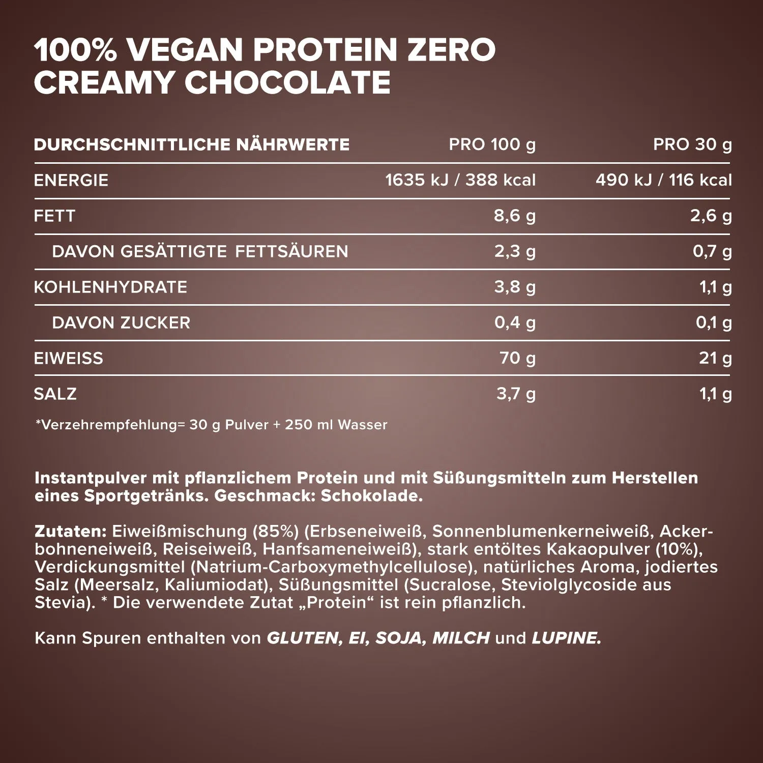 Iron Maxx 100% Vegan Protein Zero 500 g Creamy Chocolate zuckerfrei