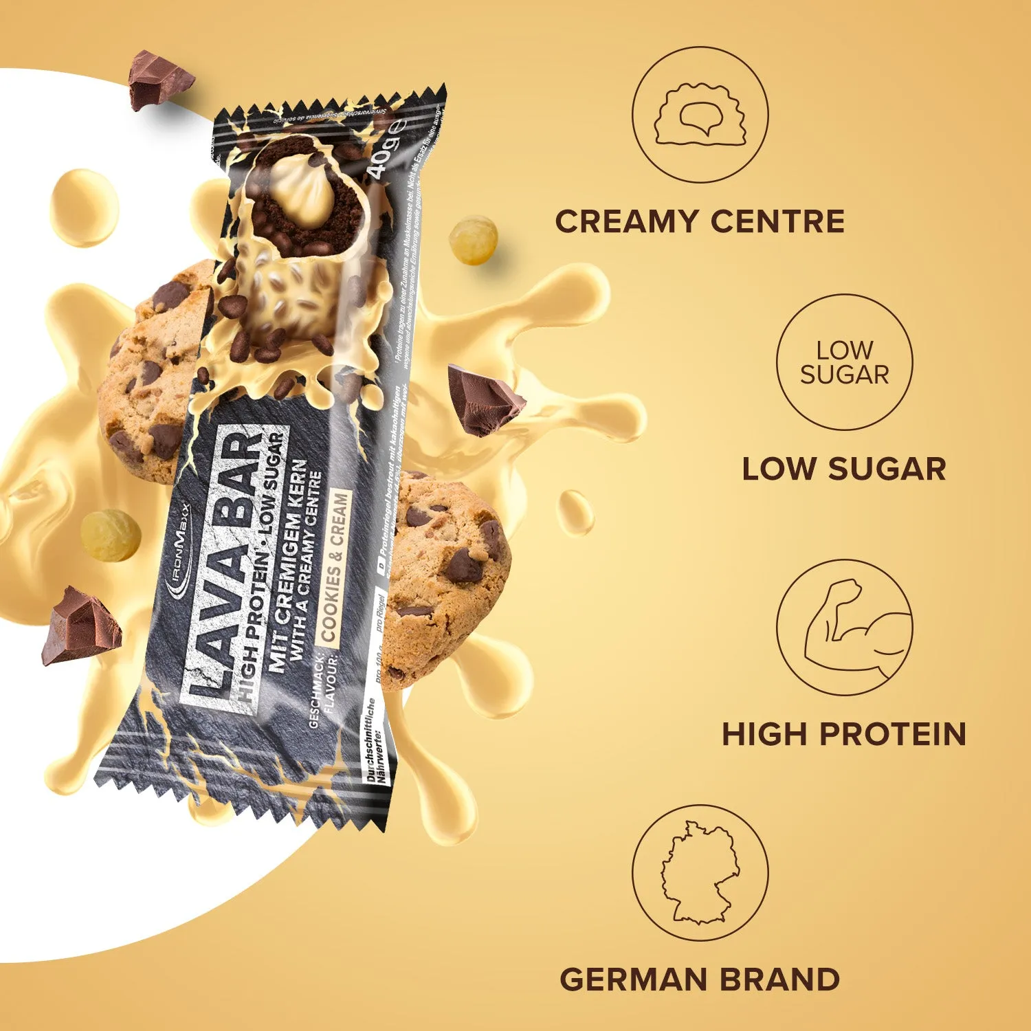 Iron Maxx Lava Bar Protein Riegel 18 x 40 g Cookies and Cream