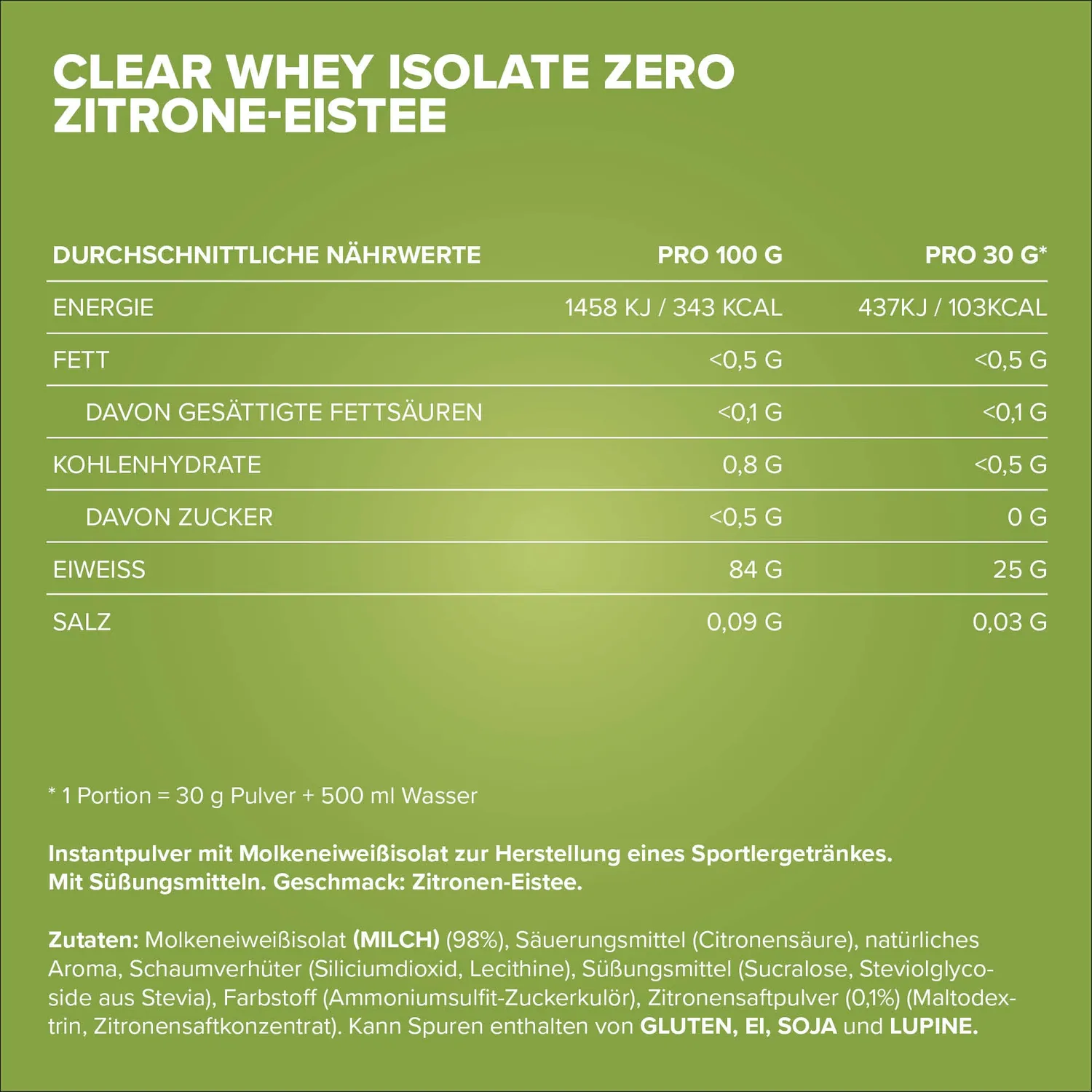 Iron Maxx Clear Whey Isolate ZERO Proteinpulver Lemon Ice Tea 400 g weniger süß