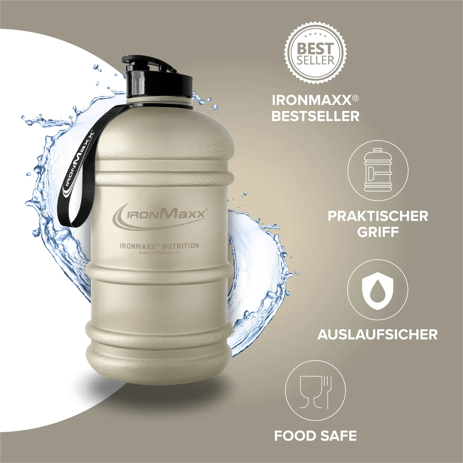 Iron Maxx Water Gallon 2200ml Sandstone Beige Flasche
