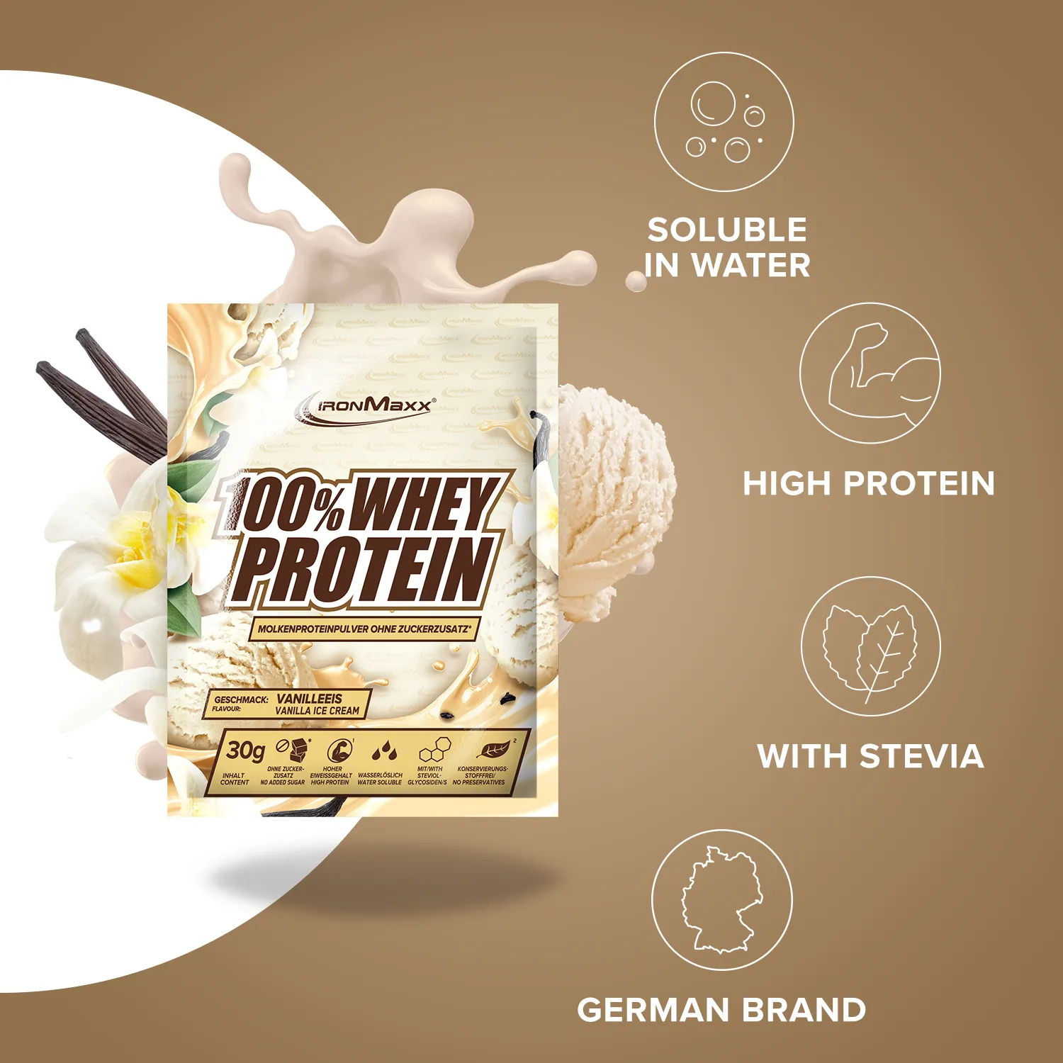 Iron Maxx 100% Whey Protein Vanilla Ice Cream 10x30g zuckerfrei