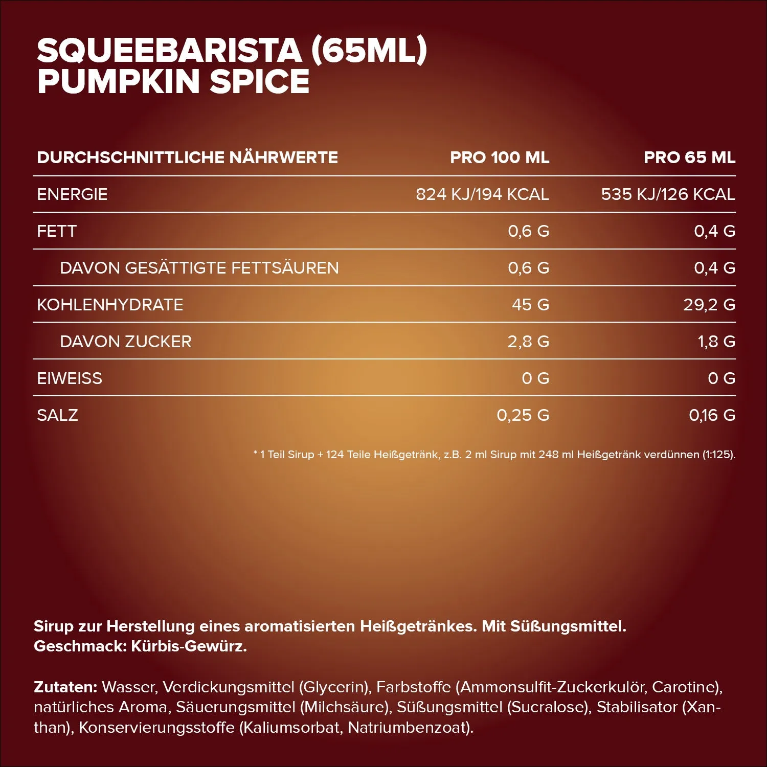 Iron Maxx SqueeBarista 65 ml Sirup Pumpkin Spice zuckerfrei