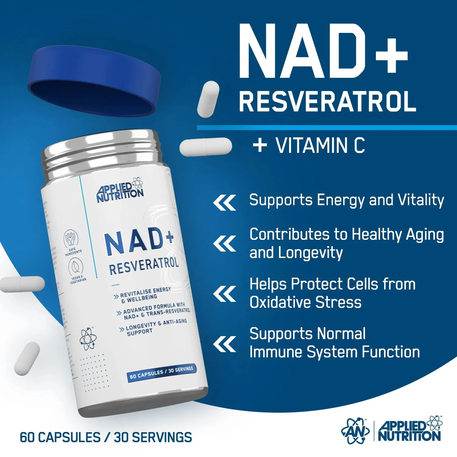 Applied Nutrition NAD+ Resveratrol 60 Kapseln Zellenergie Vitamin C