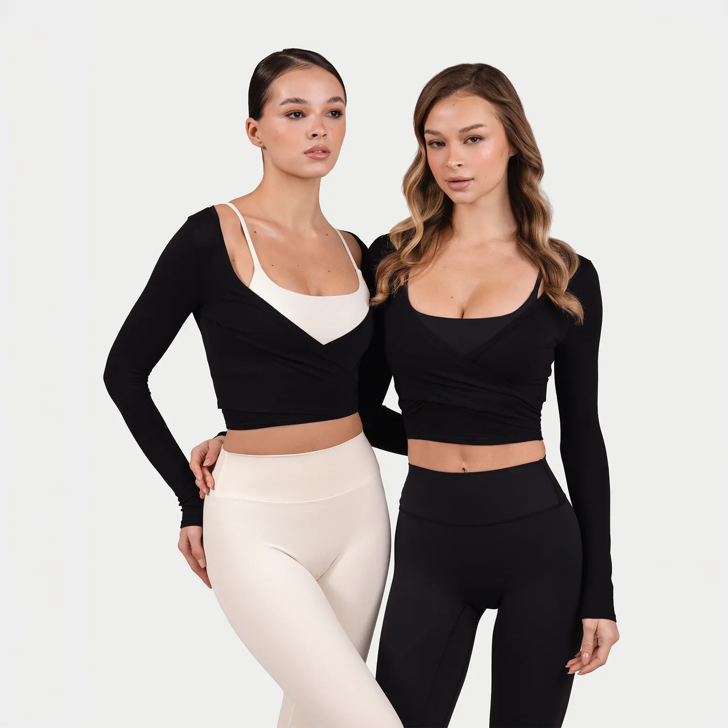 Iron Maxx MRIIÀ Bodycon Long Sleeve Wrap Top Schwarz – tailliert