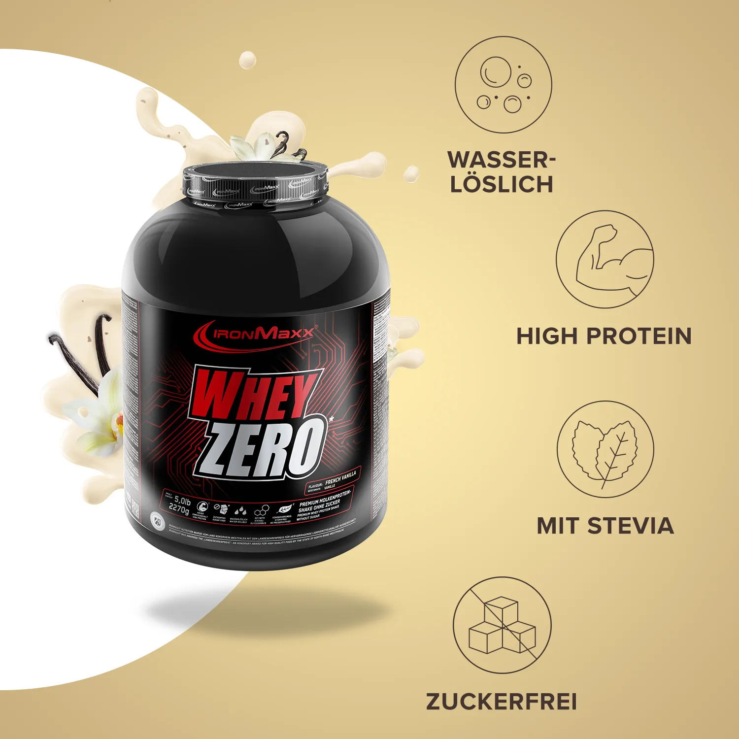 Iron Maxx Whey ZERO Proteinpulver French Vanilla 2270 g zuckerfrei