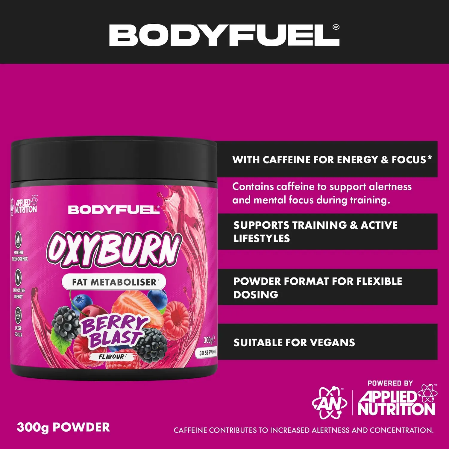 Applied Nutrition BODYFUEL OxyBurn Powder Pulver Blue Raspberry Koffein