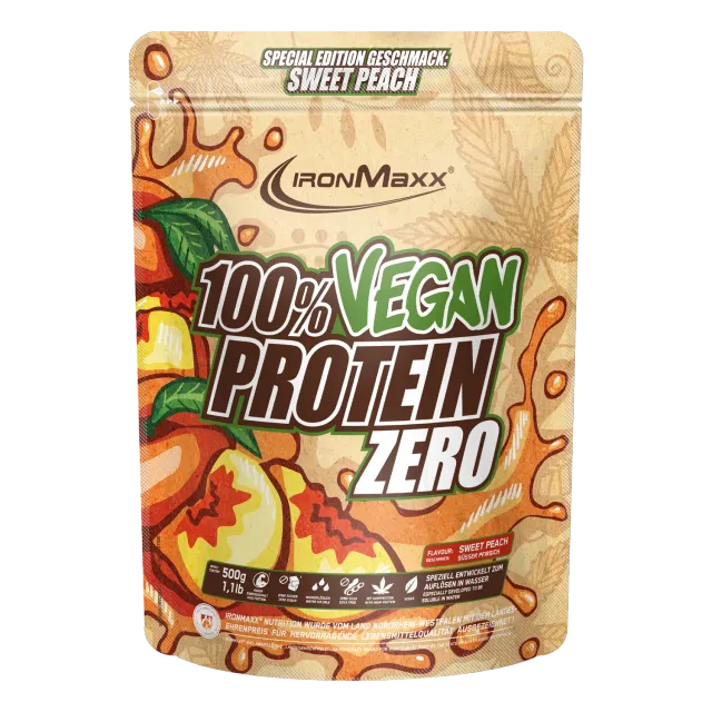 Iron Maxx 100% Vegan Protein Zero Proteinpulver 500g Sweet Peach zuckerfrei