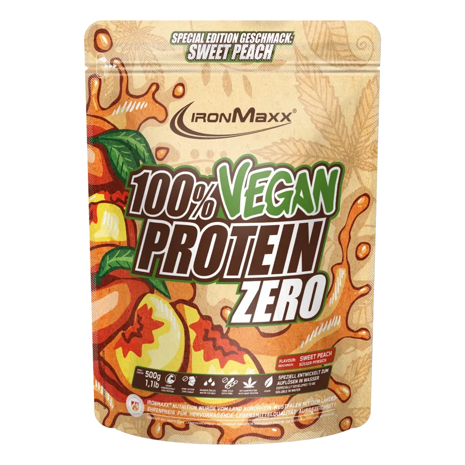 Iron Maxx 100% Vegan Protein Zero Proteinpulver 500g Sweet Peach zuckerfrei