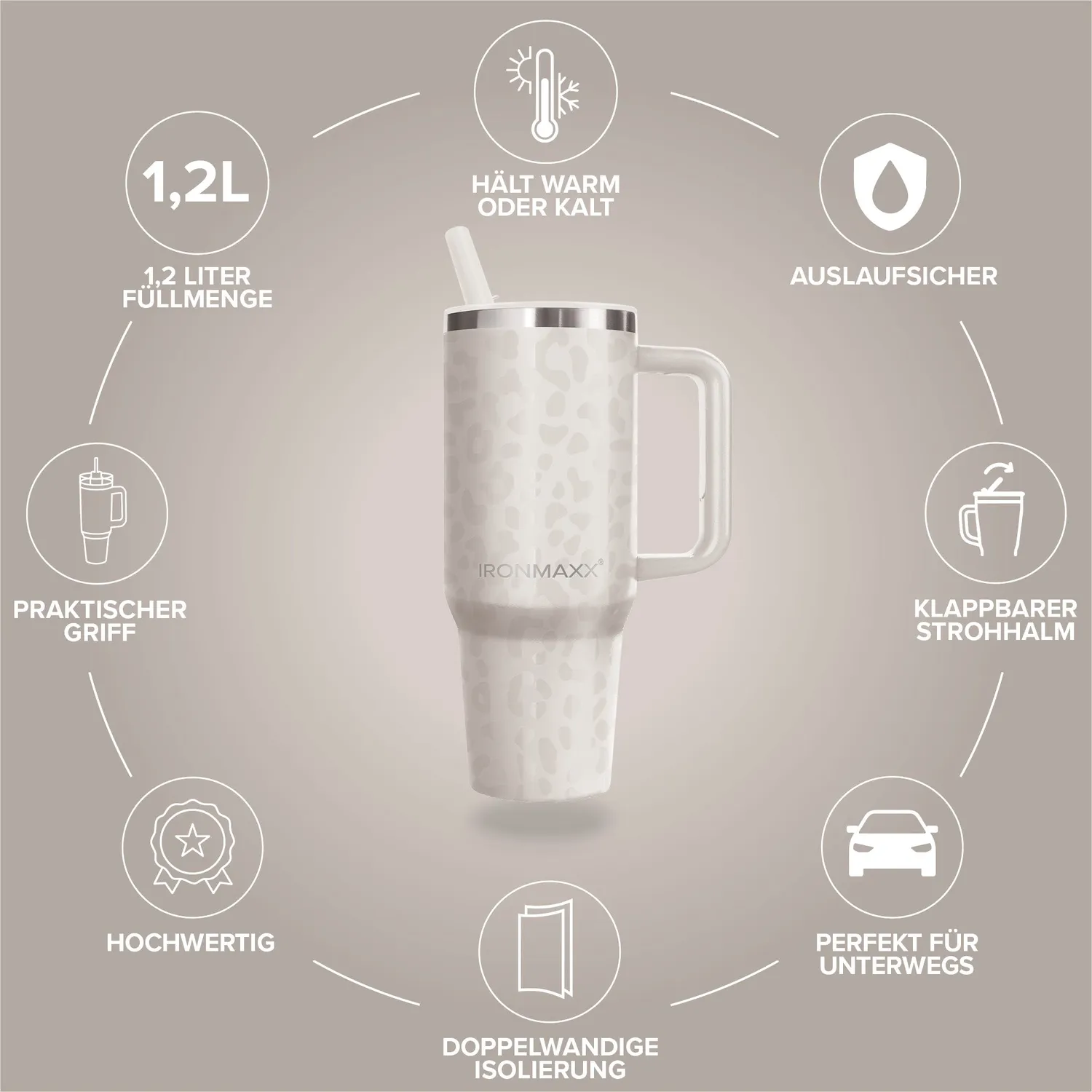 Iron Maxx Cup V4.0 Becher 1200ml Leo-Style Ivory isoliert