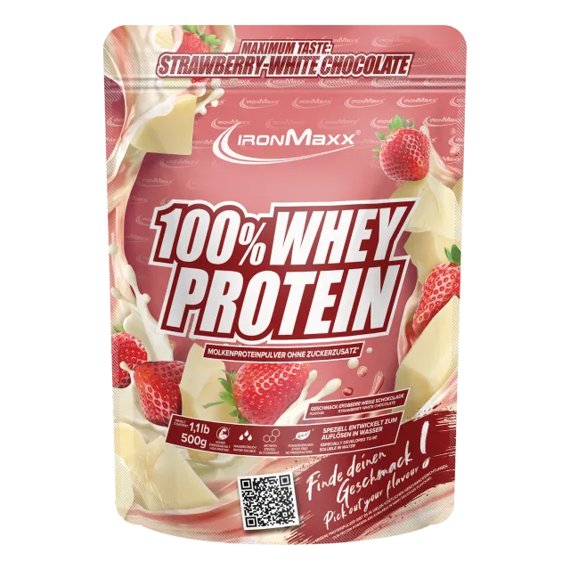 Iron Maxx 100% Whey Proteinpulver Weiße Schokolade-Erdbeere 500 g 80 % Eiweiß