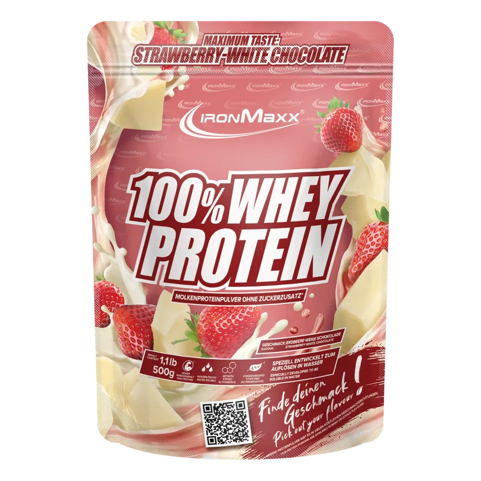 Iron Maxx 100% Whey Proteinpulver Weiße Schokolade-Erdbeere 500 g 80 % Eiweiß