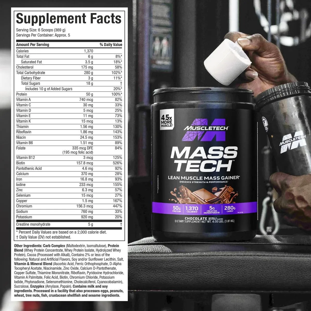 MuscleTech Mass-Tech Weight Gainer Chocolate – 1370 kcal