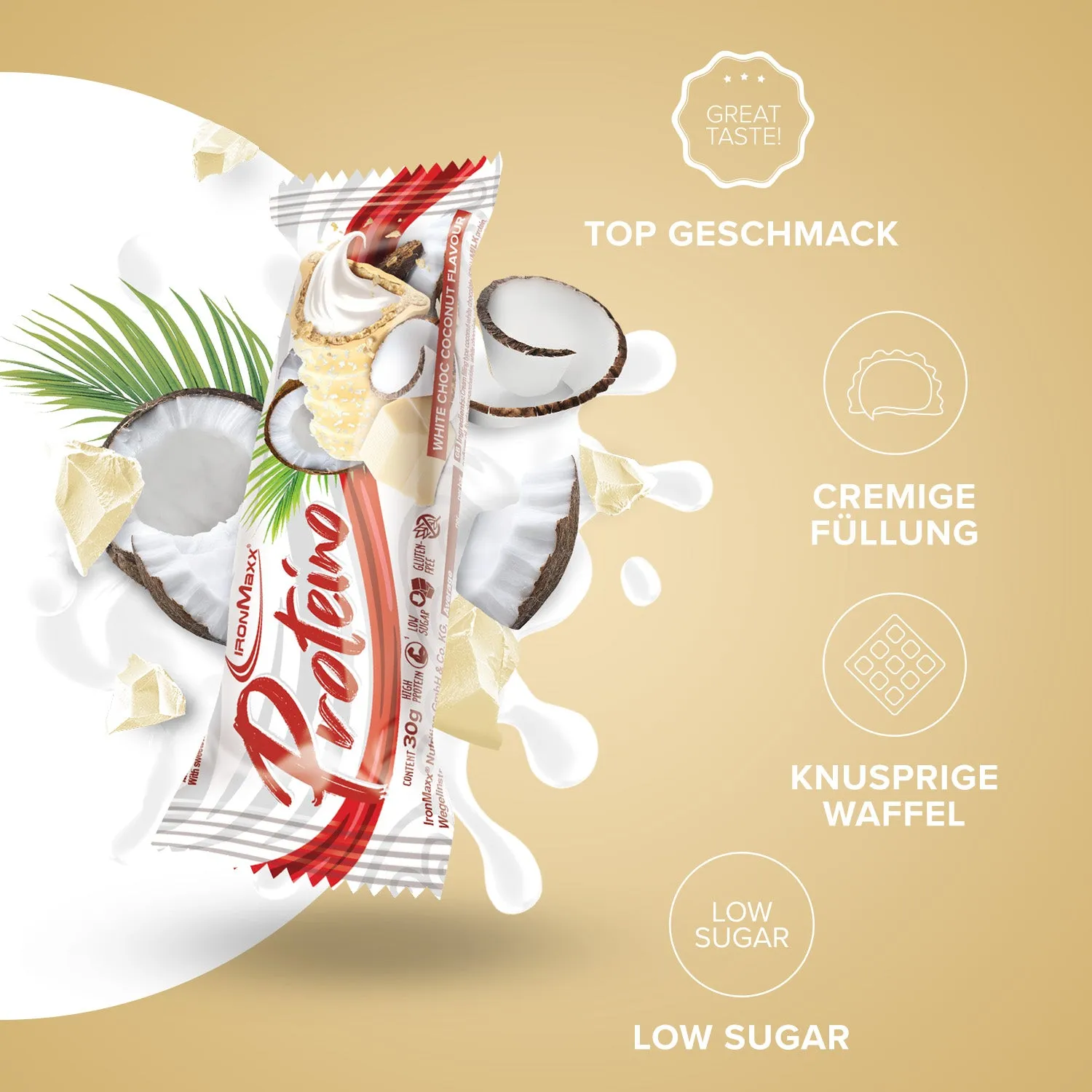 Iron Maxx Proteino White Choc Coconut Riegel 12x30g zuckerarm