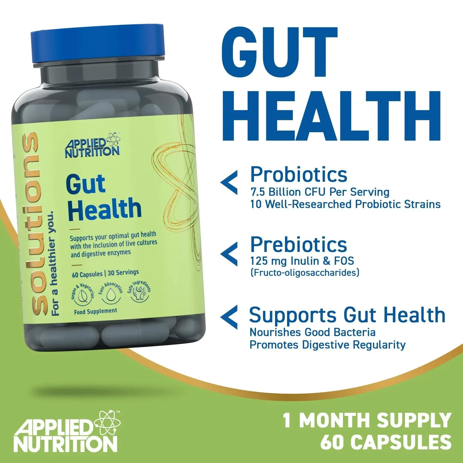 Applied Nutrition Gut Health Darmgesundheitskapseln 60 Kapseln Probiotika