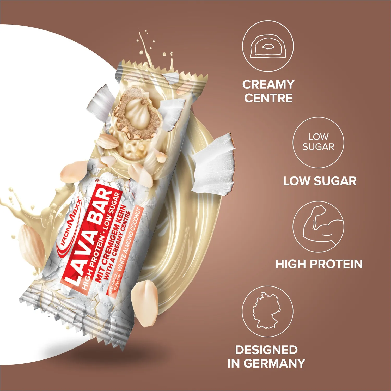 Iron Maxx Lava Bar Proteinriegel 40g White Almond Coconut Low Sugar