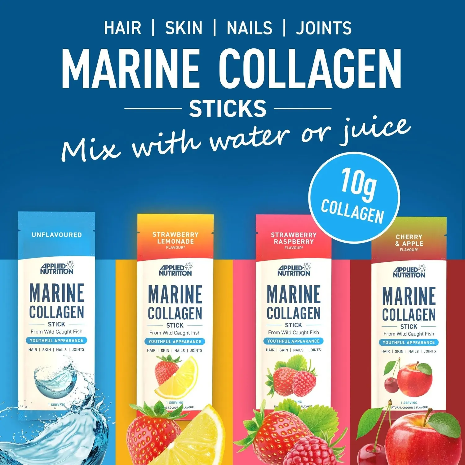 Applied Nutrition Marine Collagen Stick Kollagen 10 Sticks Erdbeere Himbeere