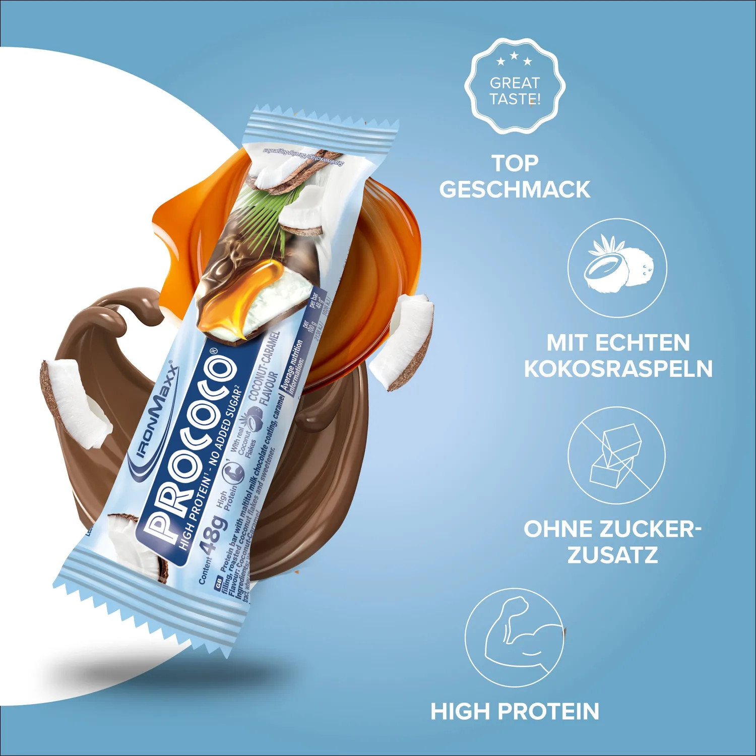 Iron Maxx Prococo® Proteinriegel 24x48g Coconut Caramel High Protein
