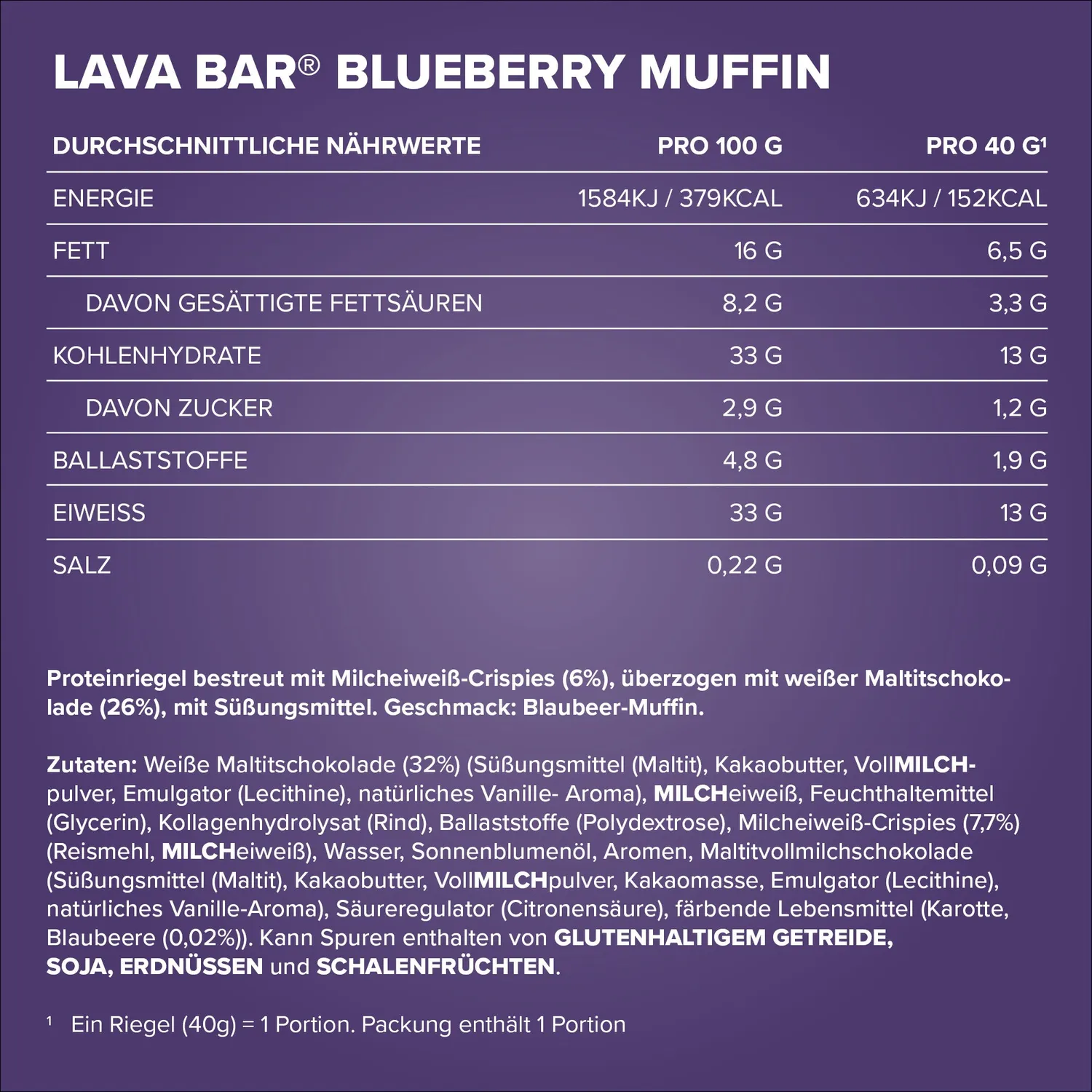 Iron Maxx Lava Bar Protein Riegel 40g Blueberry Muffin Low Sugar