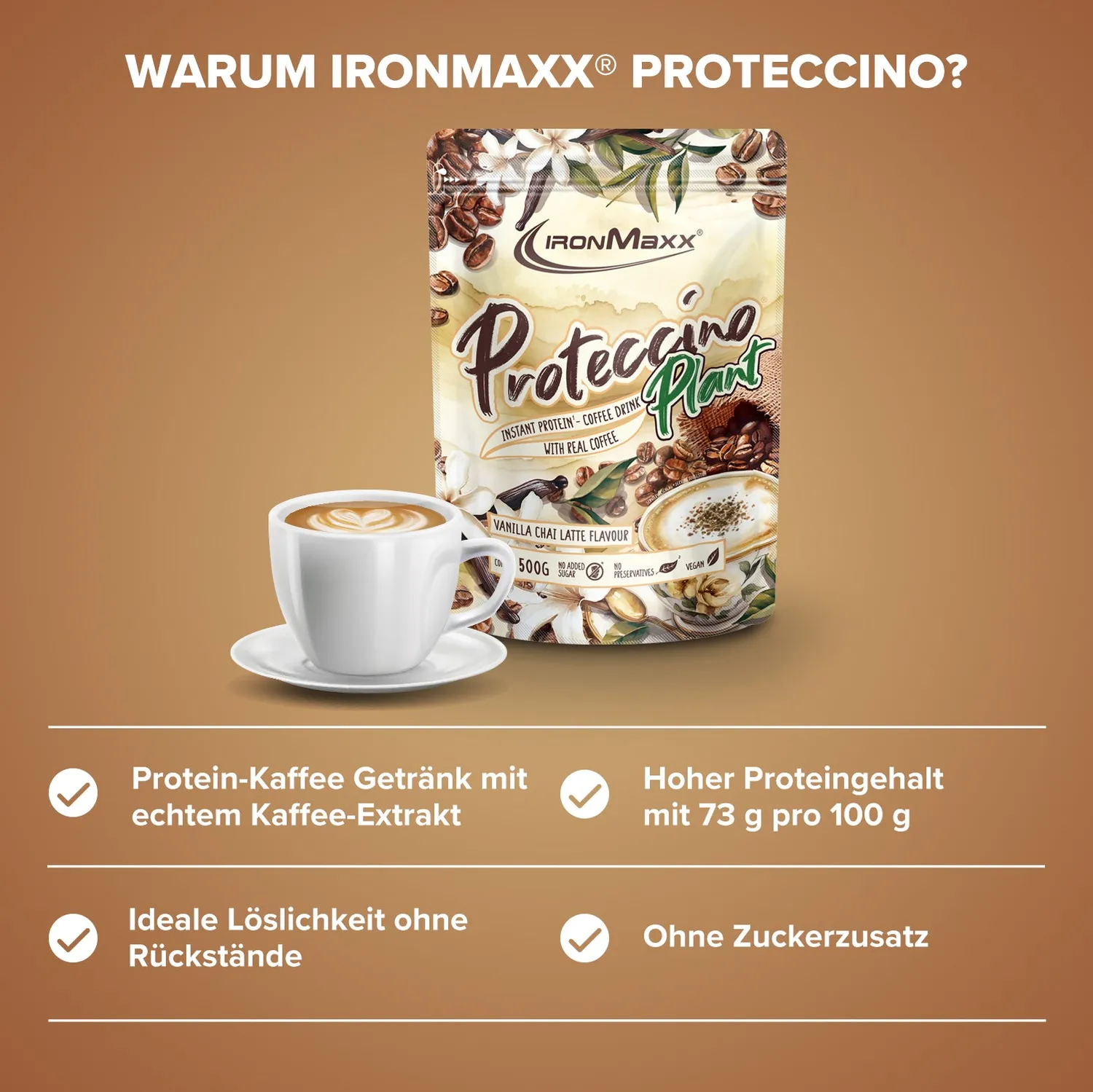 Iron Maxx Proteccino Plant Proteinpulver 500 g Vanilla Chai Latte vegan