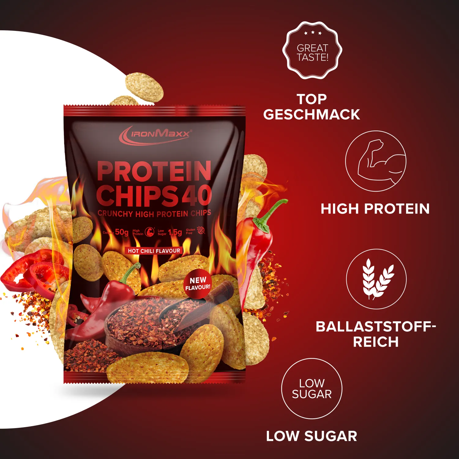 Iron Maxx Protein Chips 40 Chips Hot Chili 50 g proteinreich