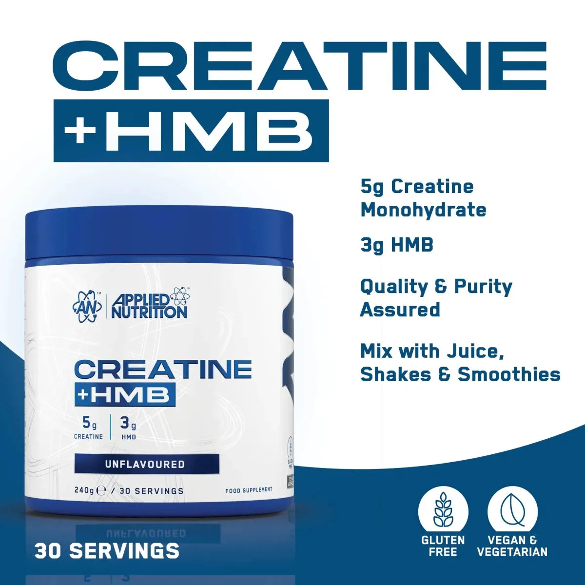 Applied Nutrition Creatine + HMB Pulver 240g ungesüßt