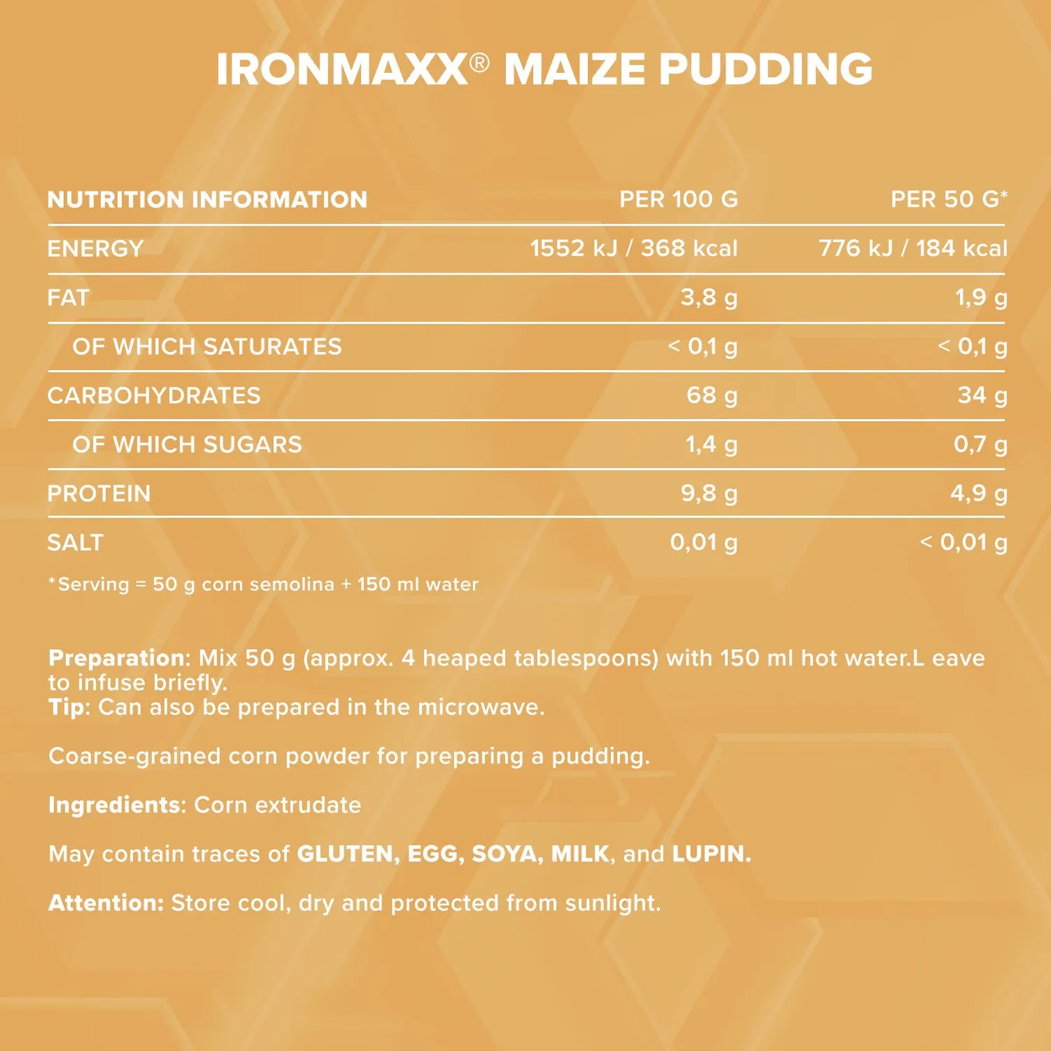 Iron Maxx Maize Pudding Kohlenhydrat Pudding 750g vegan