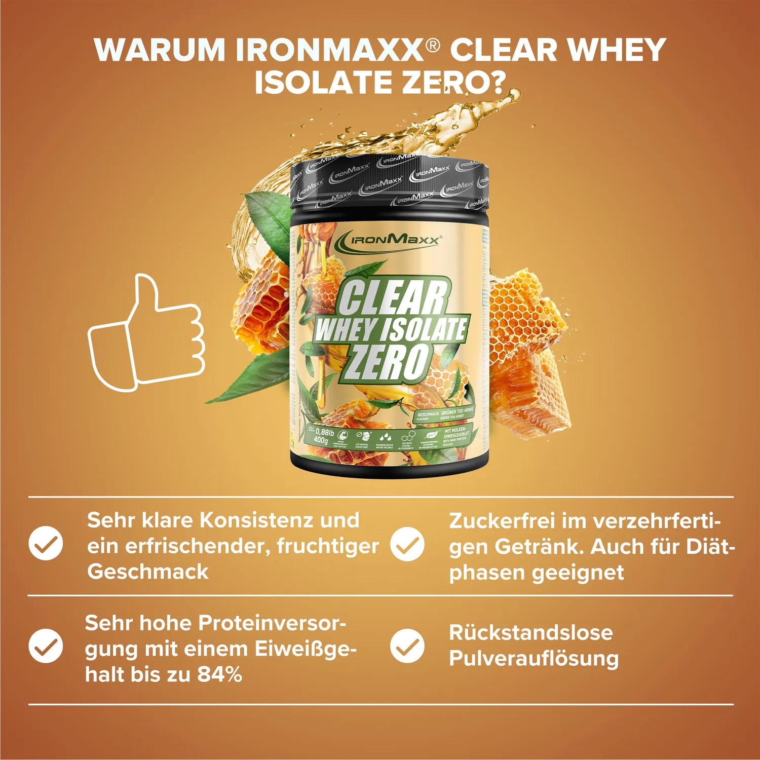 Iron Maxx Clear Whey Isolate ZERO Honey Green Tea 400g
