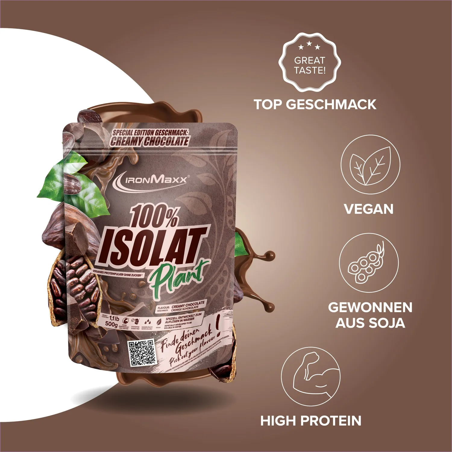 Iron Maxx 100% Isolat Plant Creamy Chocolate Pulver 500g vegan