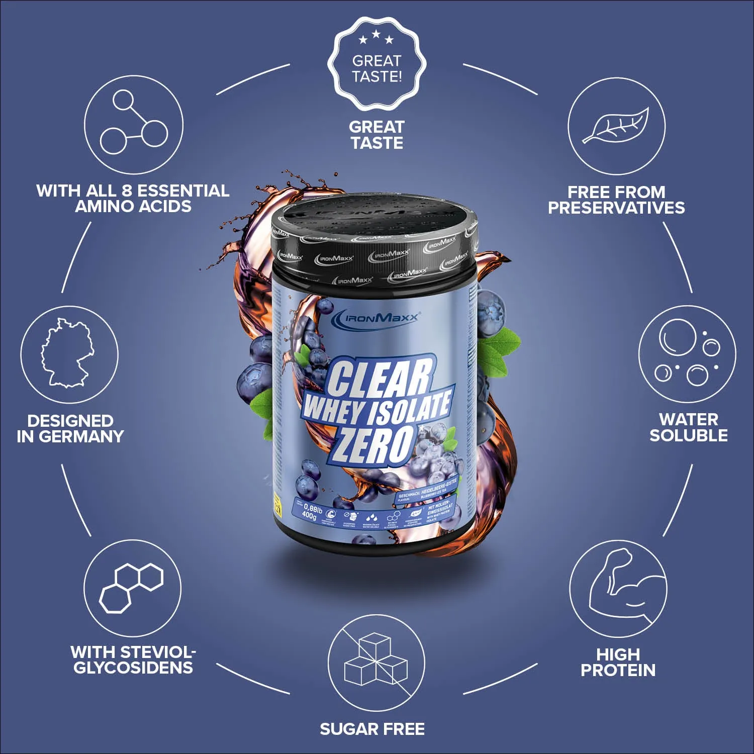 Iron Maxx Clear Whey Isolate ZERO Clear Whey 400g Blueberry Ice Tea